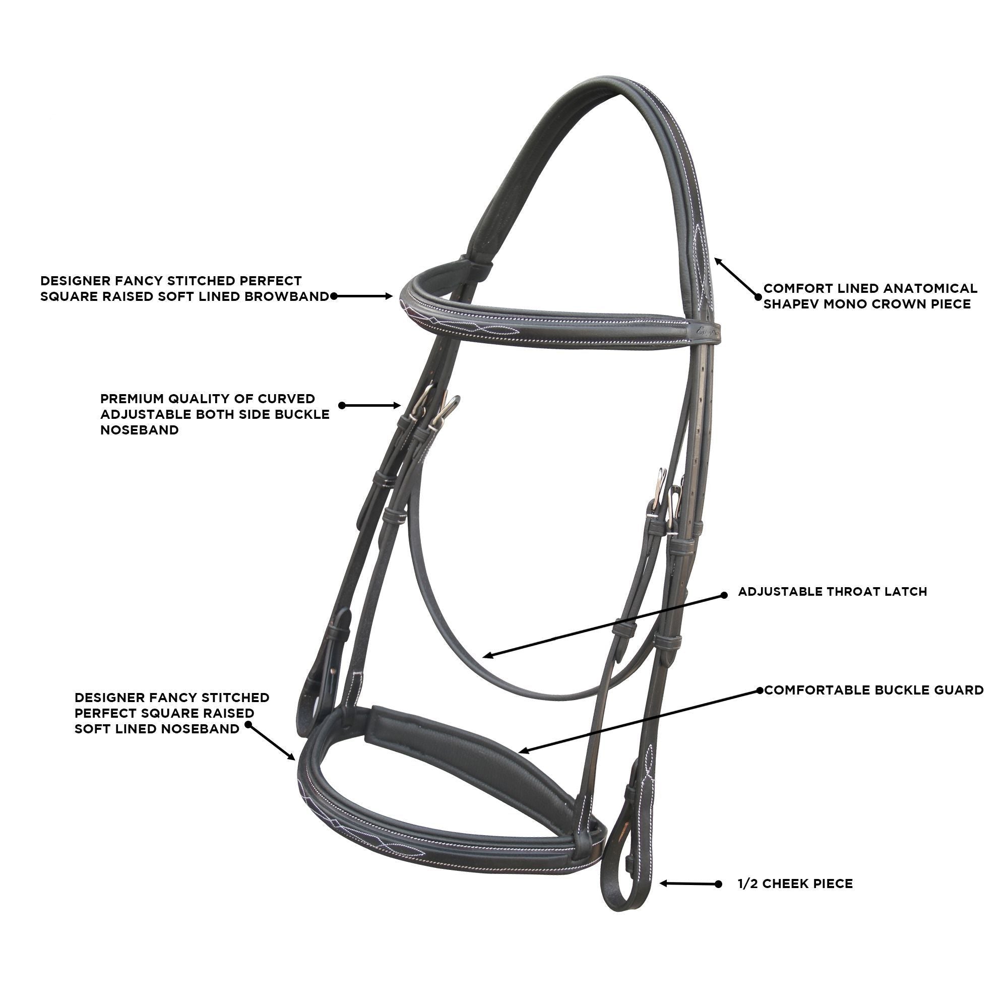 Equiluxe Fancy Stitched Snaffle Hunter Bridle w/ Reins - Equiluxe Tack - Equiluxe Tack