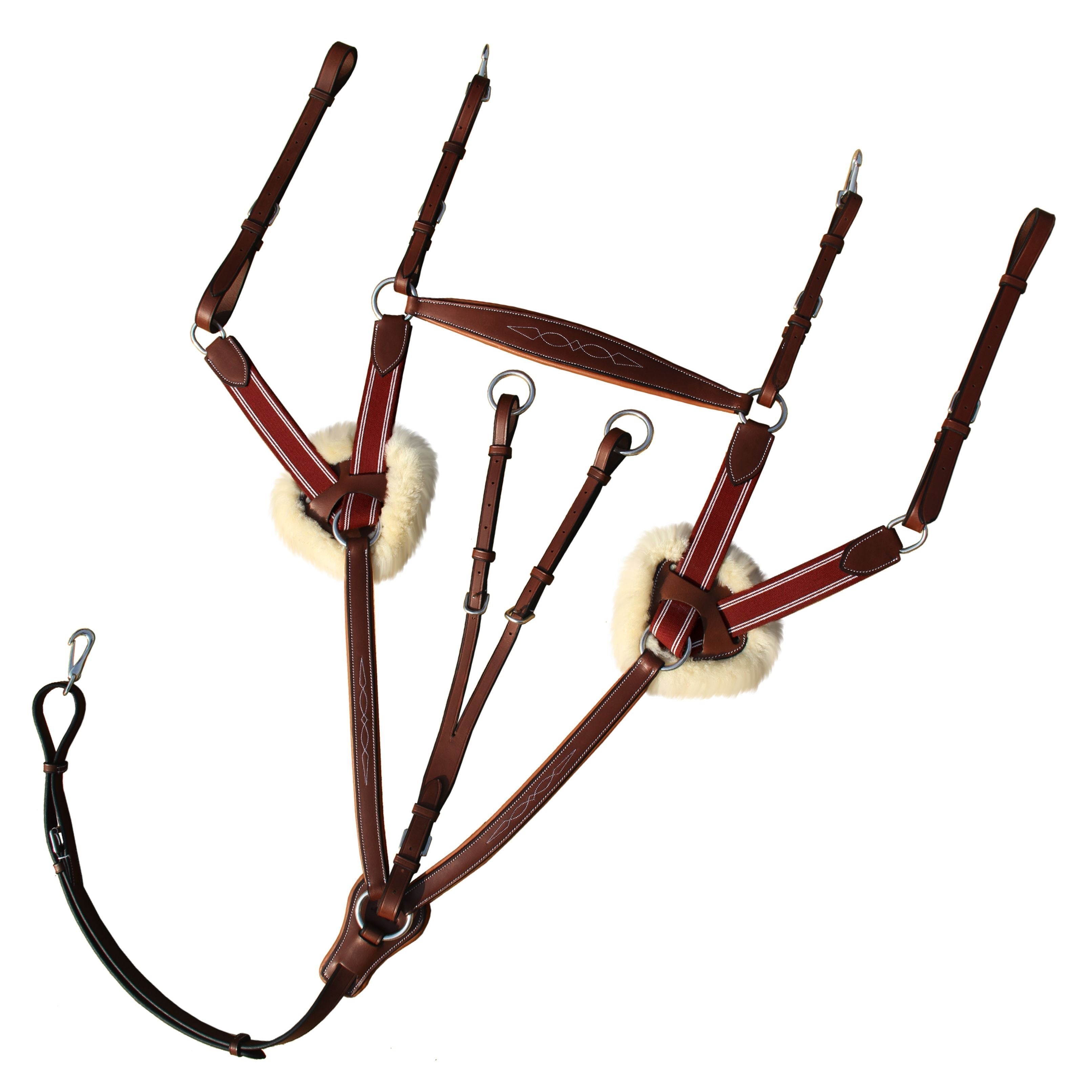 Equiluxe Five Point Breastplate w/ Running Attachment & Sheepskin - Burgundy Elastic - Equiluxe Tack - Equiluxe Tack