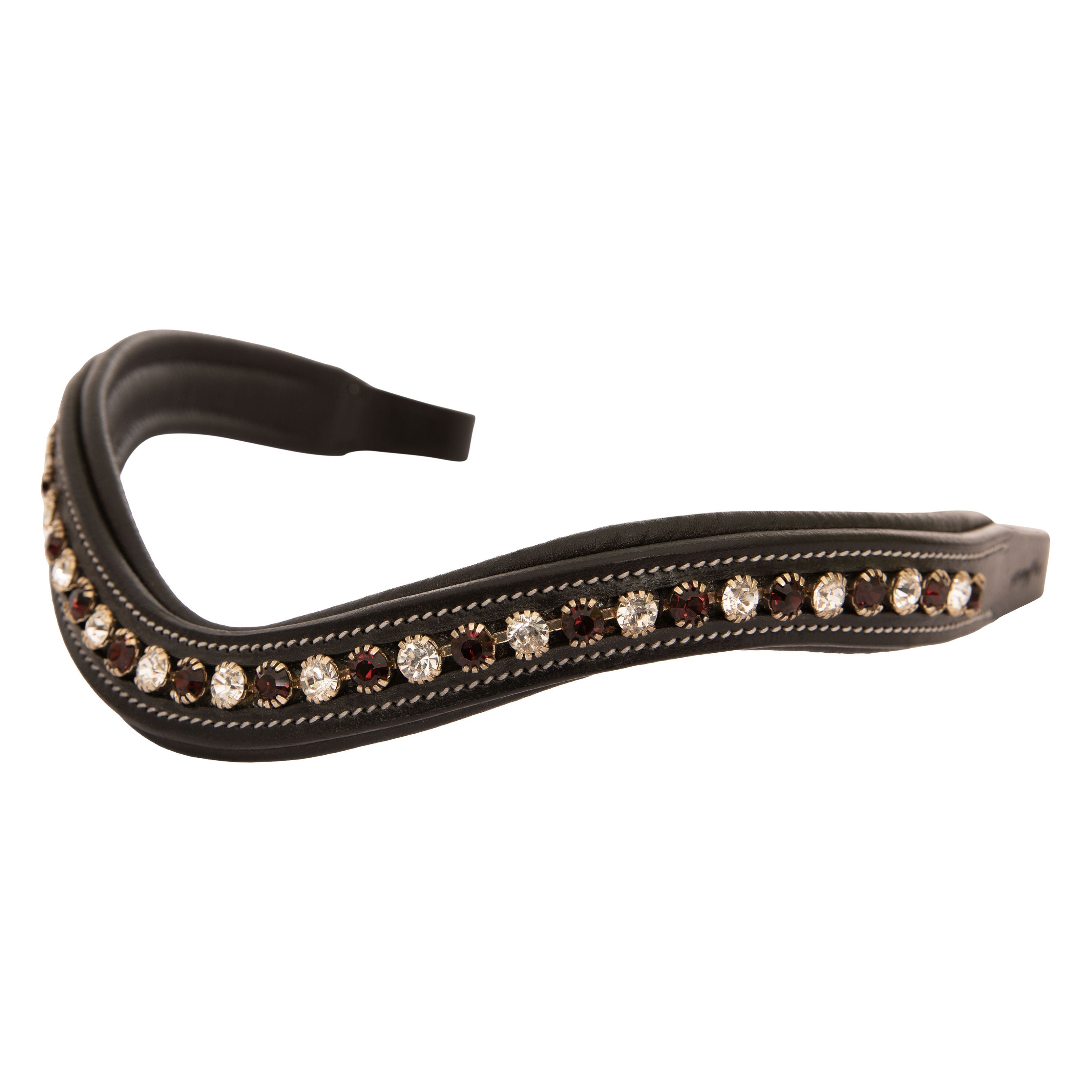 Equiluxe Padded Clear & Burgundy Crystal Browband - Havana/Full - Equiluxe Tack - Equiluxe Tack