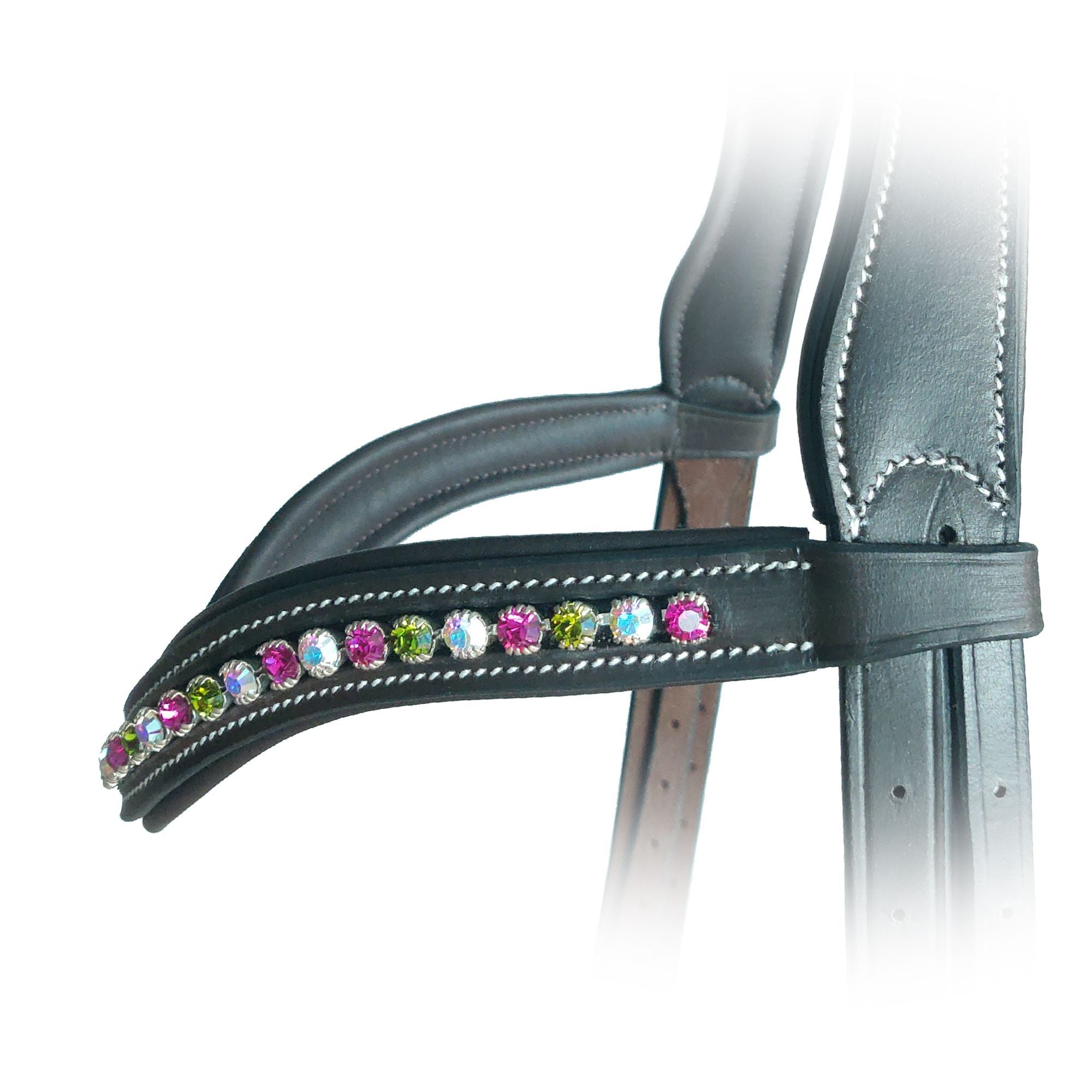 Equiluxe Padded Fuchsia, Olive & Clear Crystal Browband - Equiluxe Tack - Equiluxe Tack