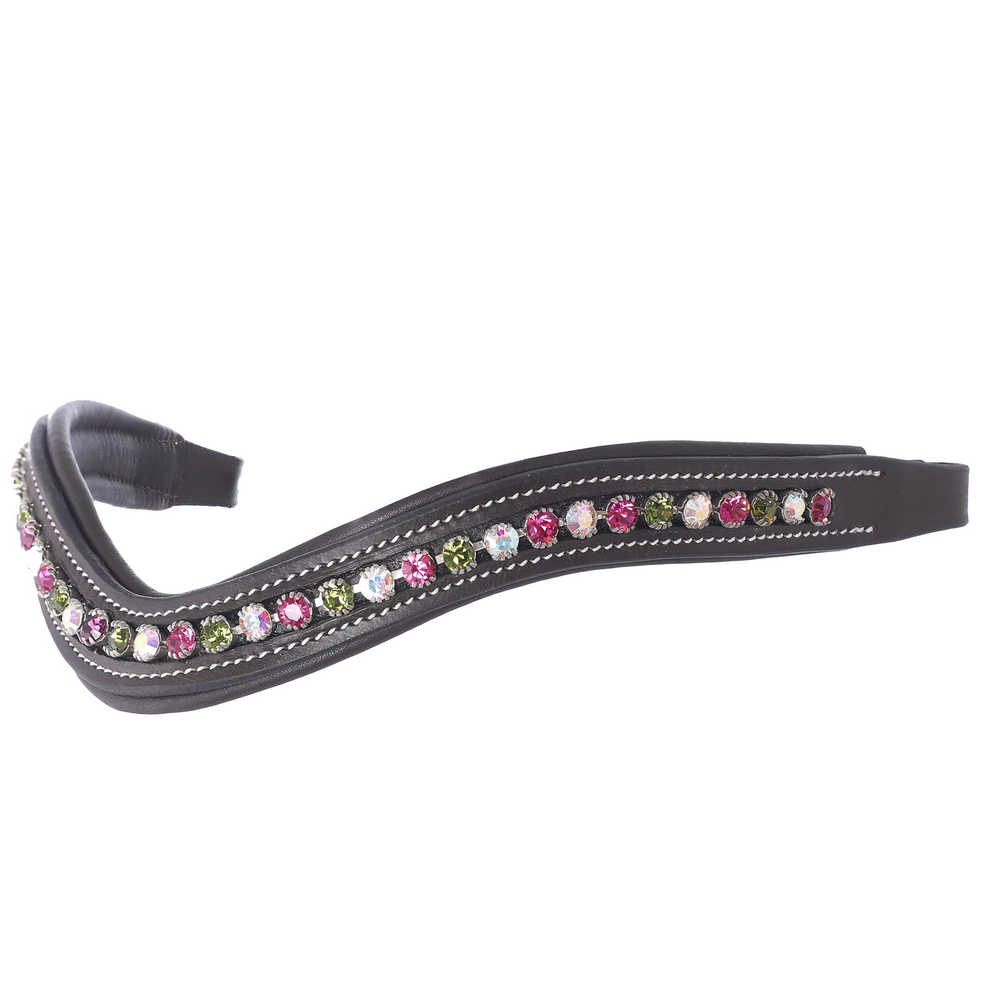 Equiluxe Padded Fuchsia, Olive & Clear Crystal Browband - Equiluxe Tack - Equiluxe Tack