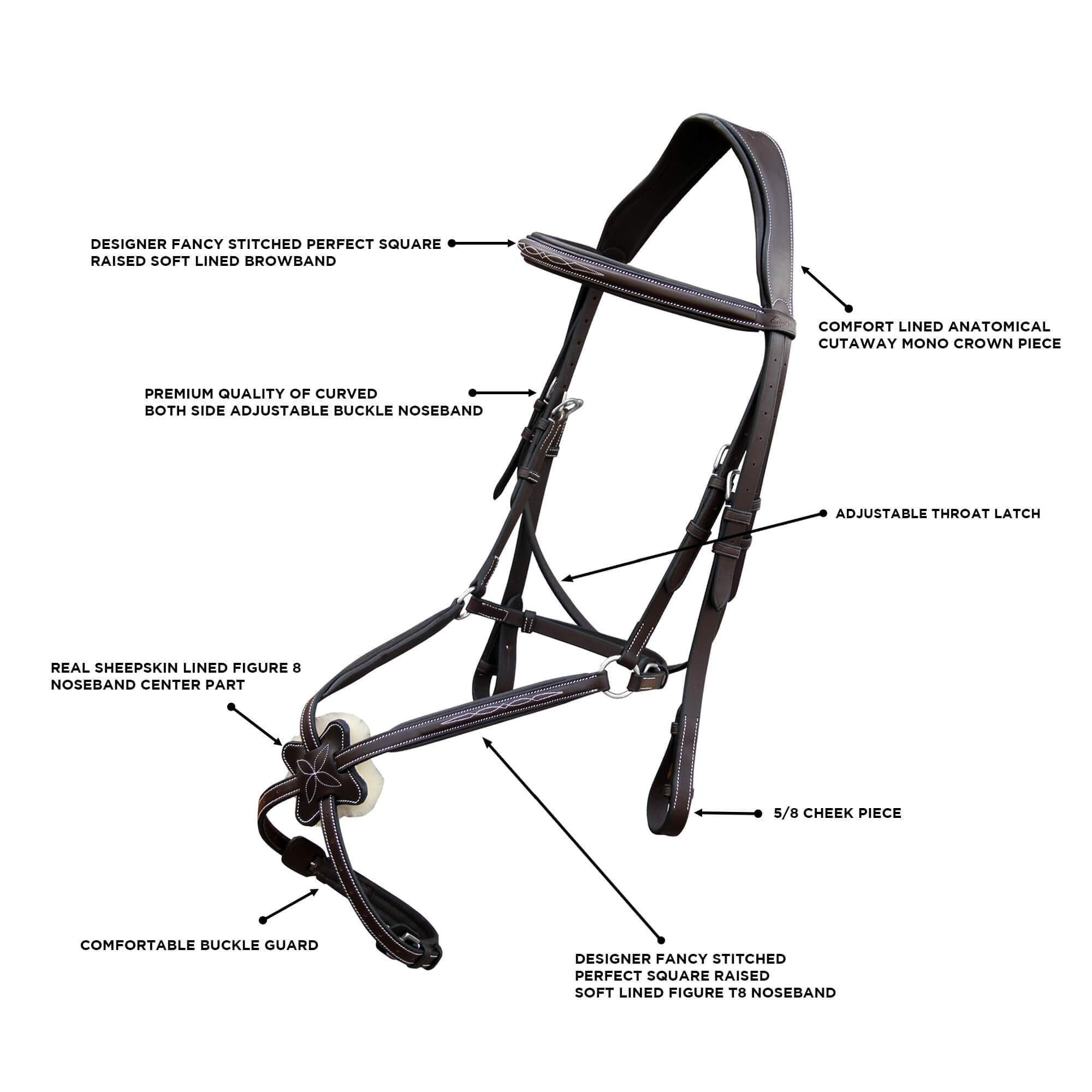 Equiluxe Padded Monocrown Figure 8 Bridle & Reins - CLEARANCE - Equiluxe Tack - Equiluxe Tack