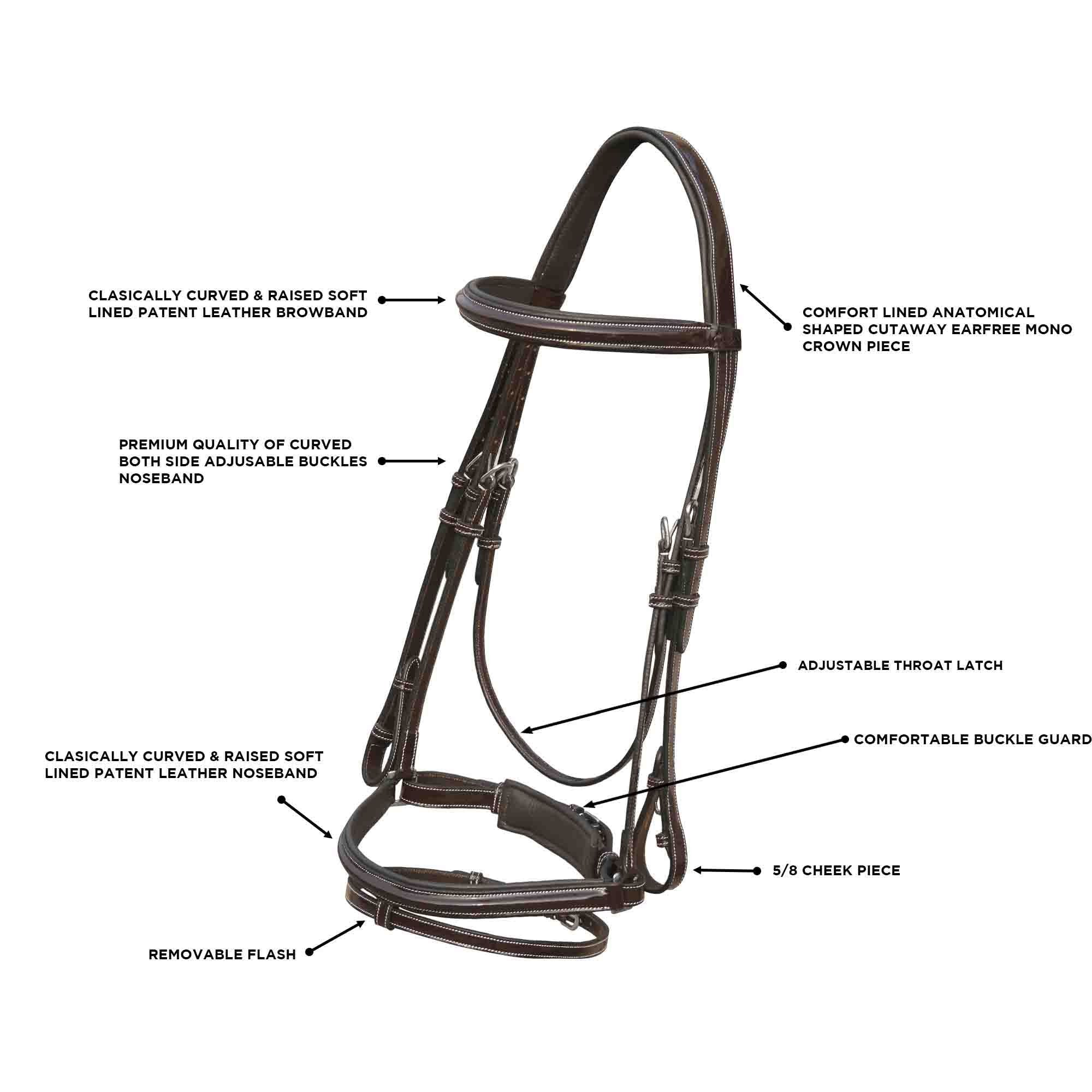 Equiluxe Patent Leather Dressage Bridle with Rubber Reins - Equiluxe Tack - Equiluxe Tack