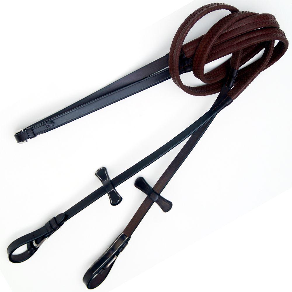 Equiluxe Rubber Reins w/ Leaf Style Martingale Stoppers - Equiluxe Tack - Equiluxe Tack