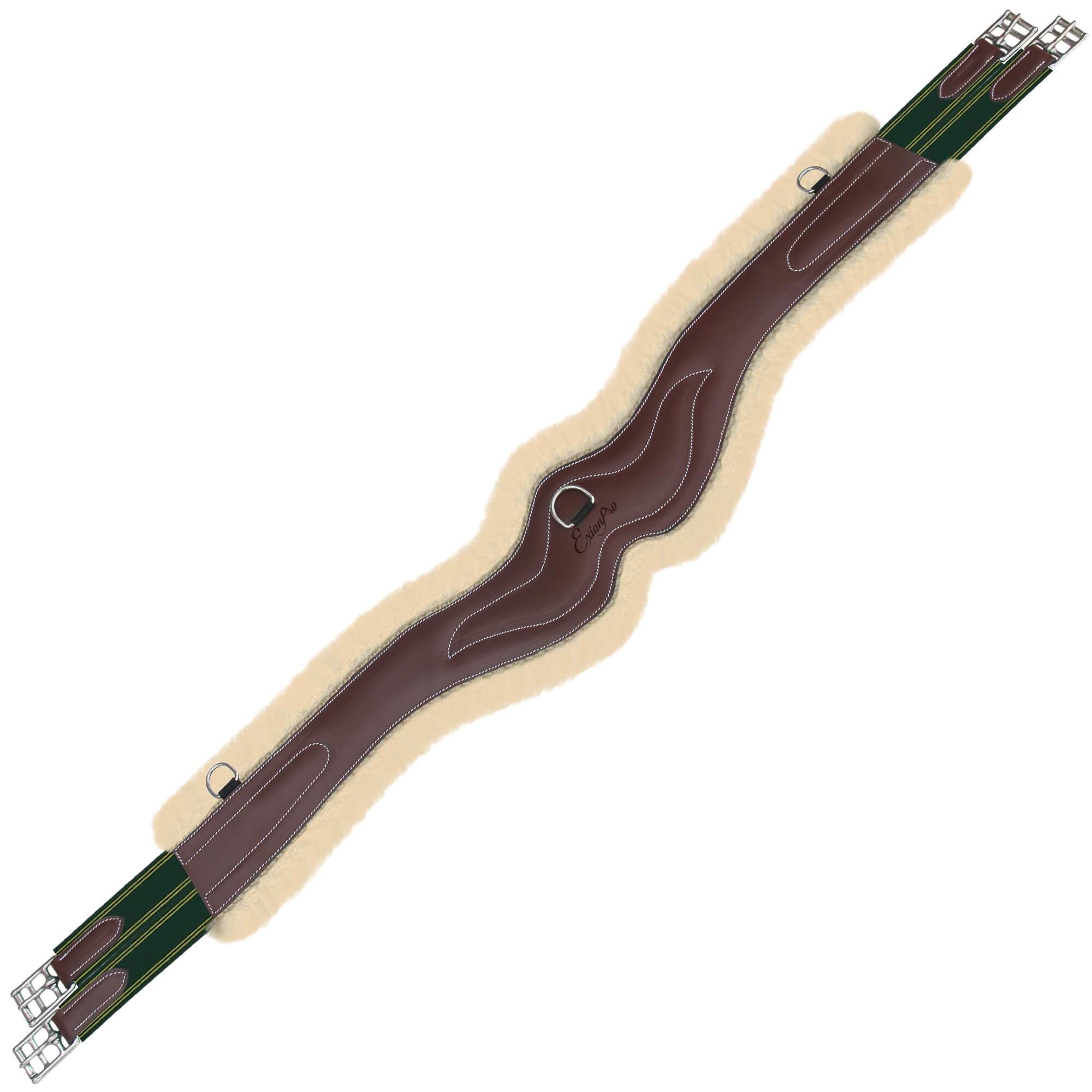 Equiluxe Wave Girth w/ Leather & Sheepskin Padding - Green Elastic - Equiluxe Tack - Equiluxe Tack