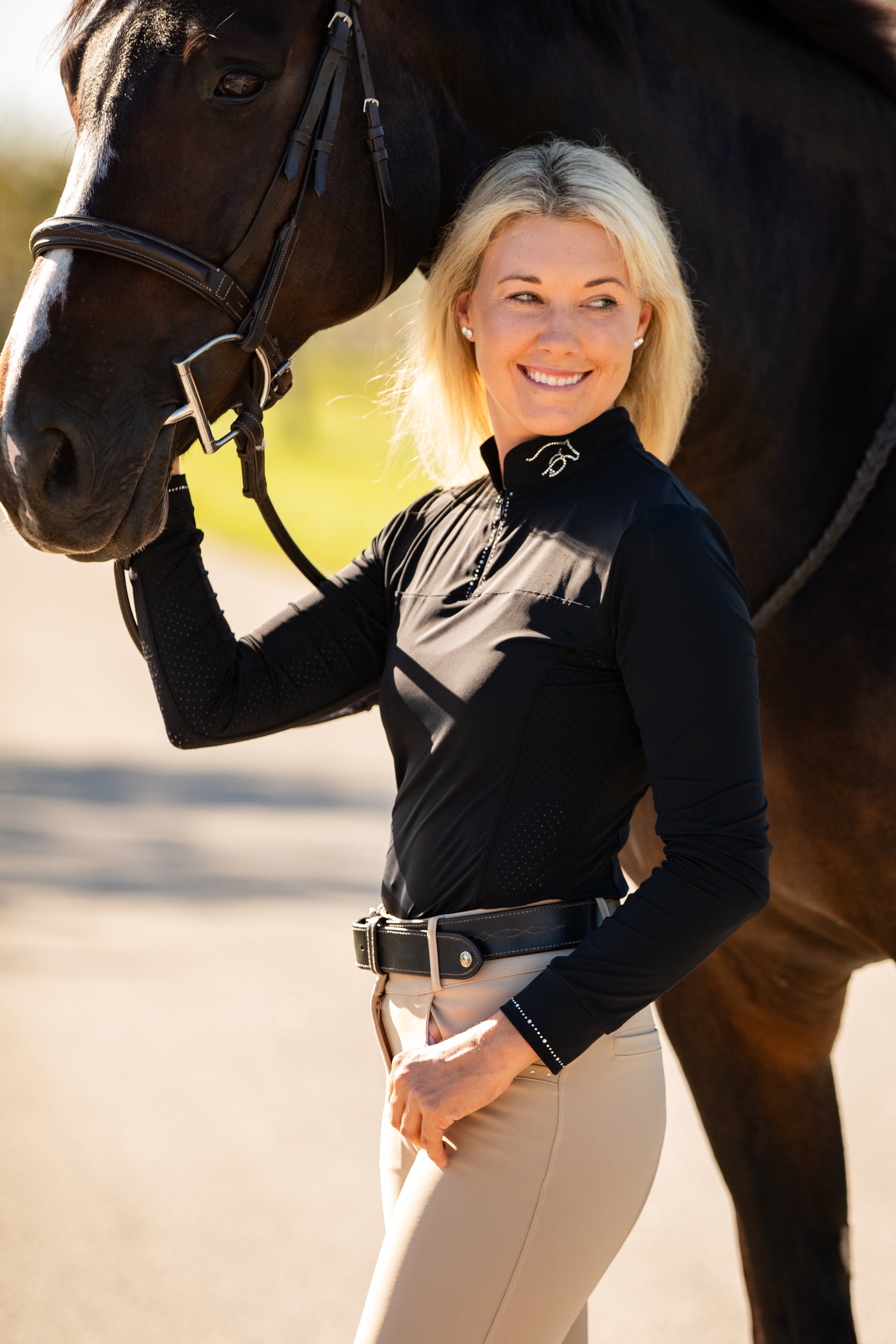 Equishow Black Longsleeve Crystal Shirt - EquiShow - Equiluxe Tack