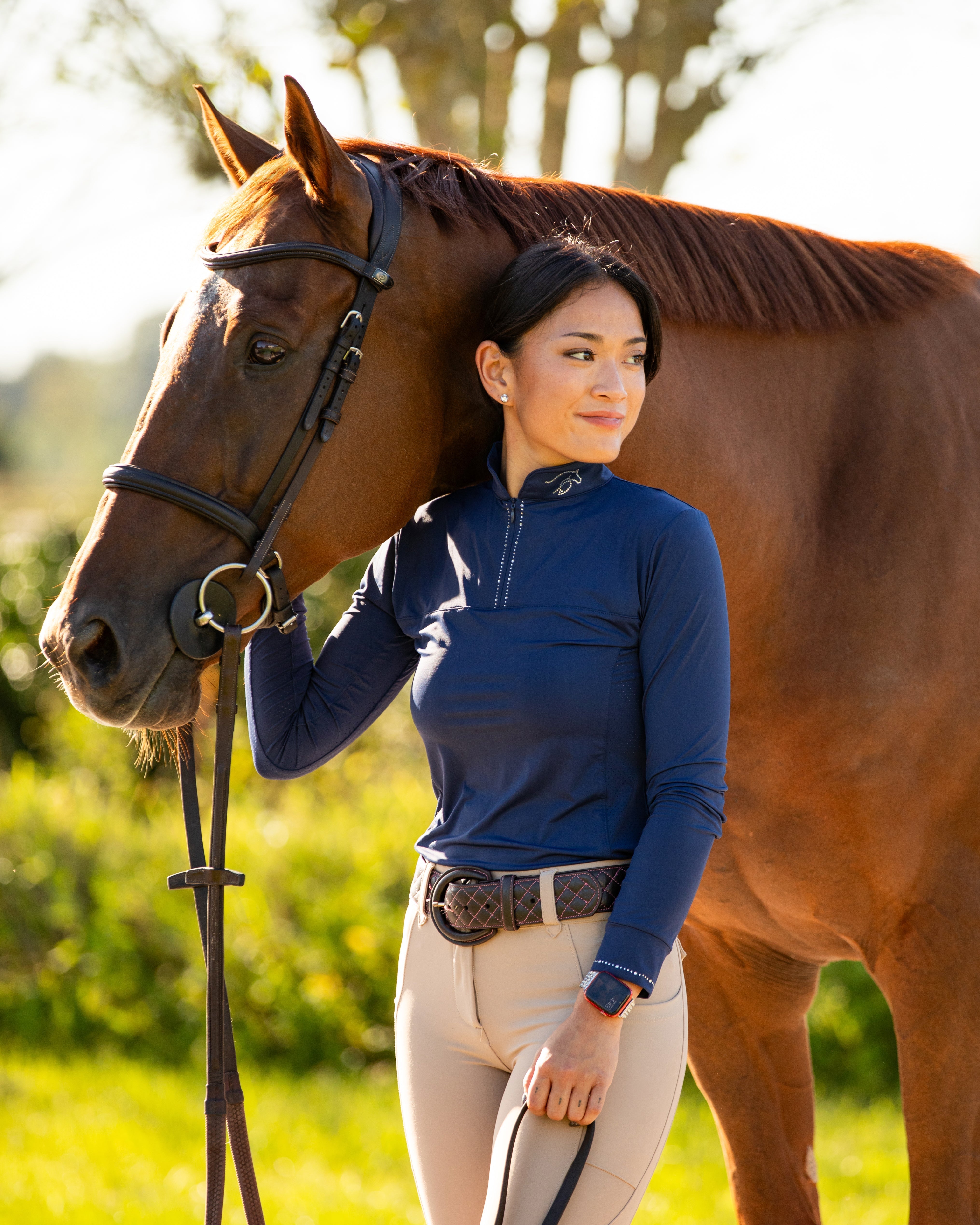 Equishow Navy Long Sleeve Crystal Shirt - EquiShow - Equiluxe Tack