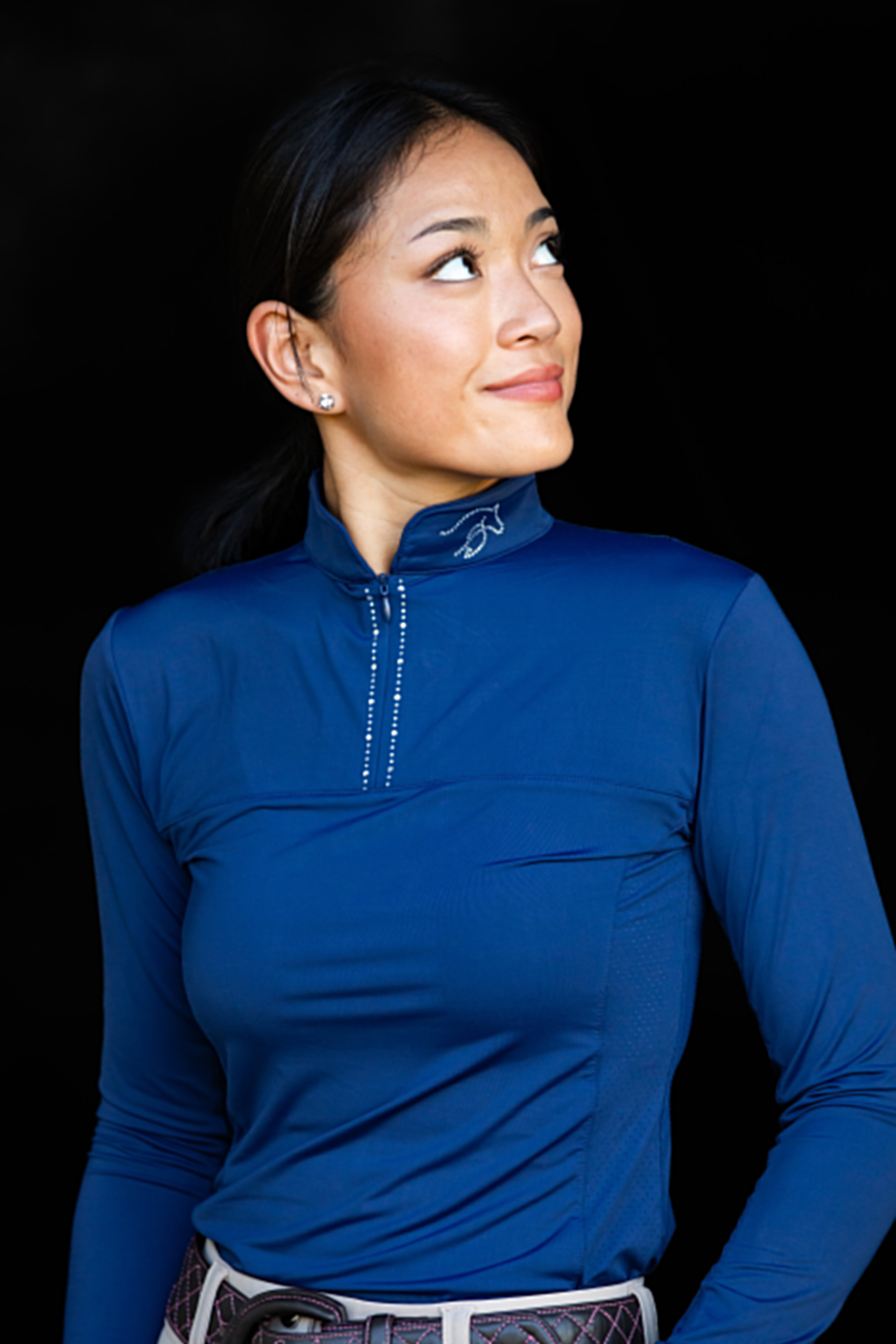 Equishow Navy Long Sleeve Crystal Shirt - EquiShow - Equiluxe Tack