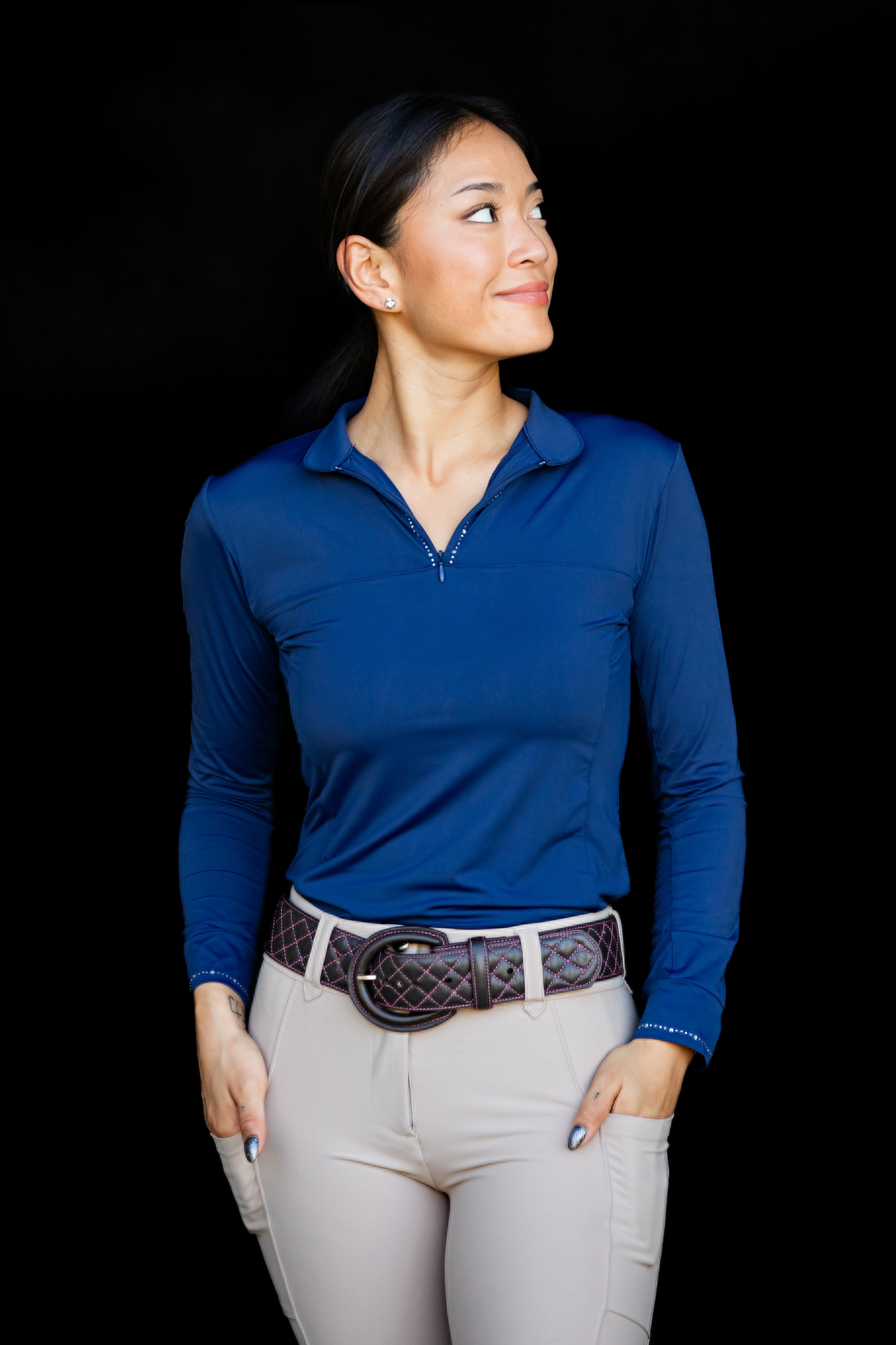 Equishow Navy Long Sleeve Crystal Shirt - EquiShow - Equiluxe Tack