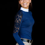 Equishow Navy Long Sleeve Lace Shirt - EquiShow - Equiluxe Tack