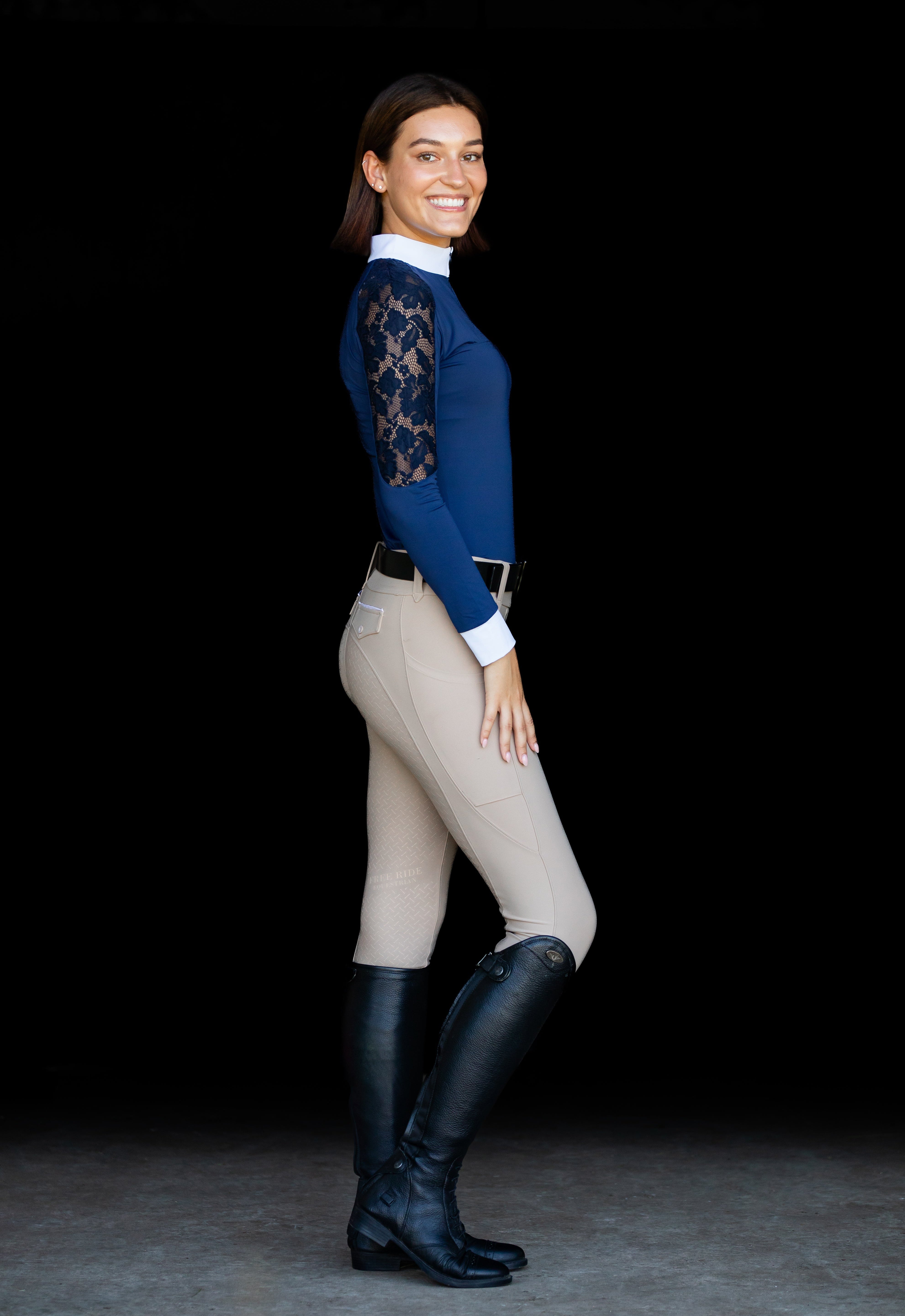 Equishow Navy Long Sleeve Lace Shirt - EquiShow - Equiluxe Tack