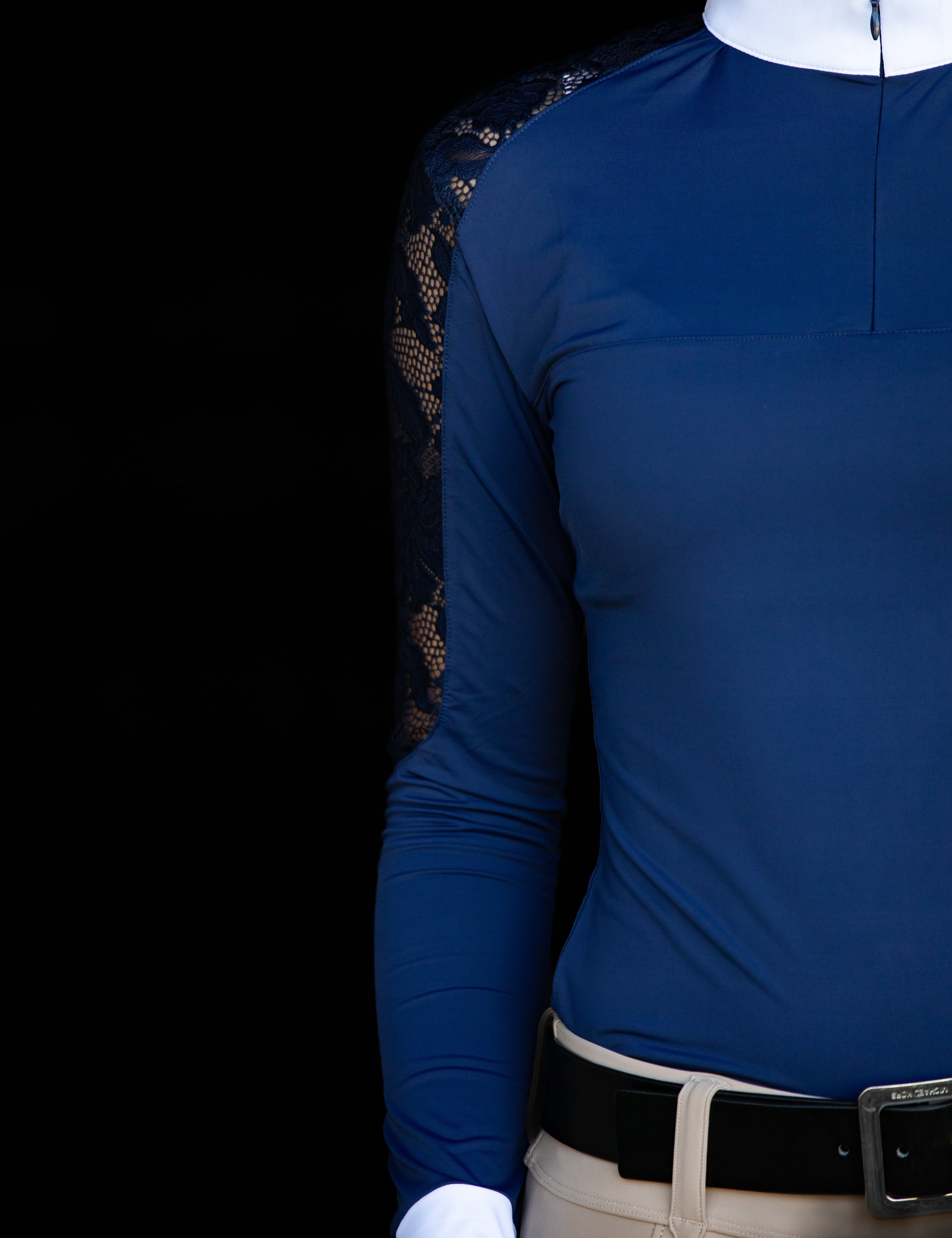 Equishow Navy Long Sleeve Lace Shirt - EquiShow - Equiluxe Tack
