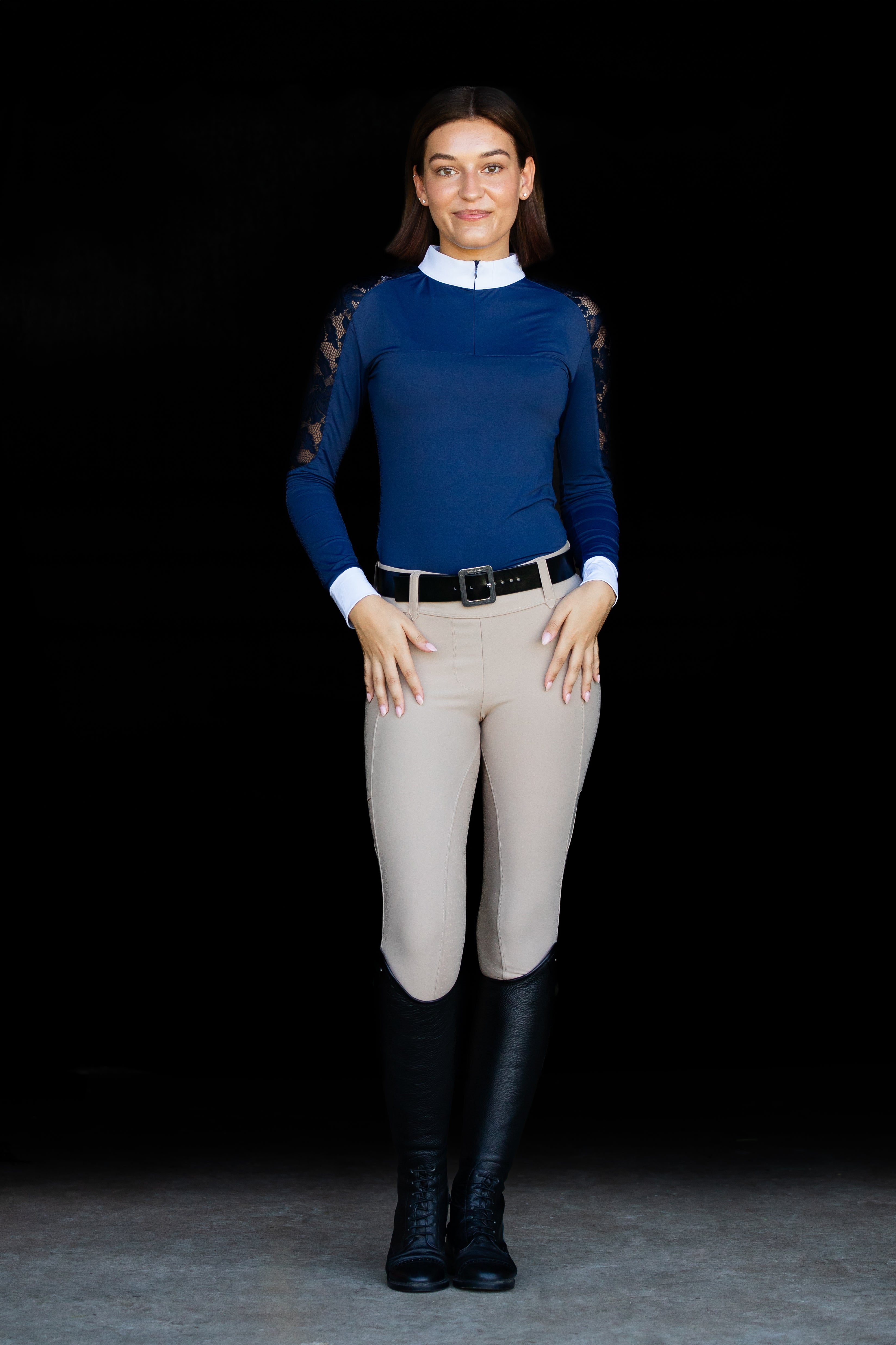 Equishow Navy Long Sleeve Lace Shirt - EquiShow - Equiluxe Tack