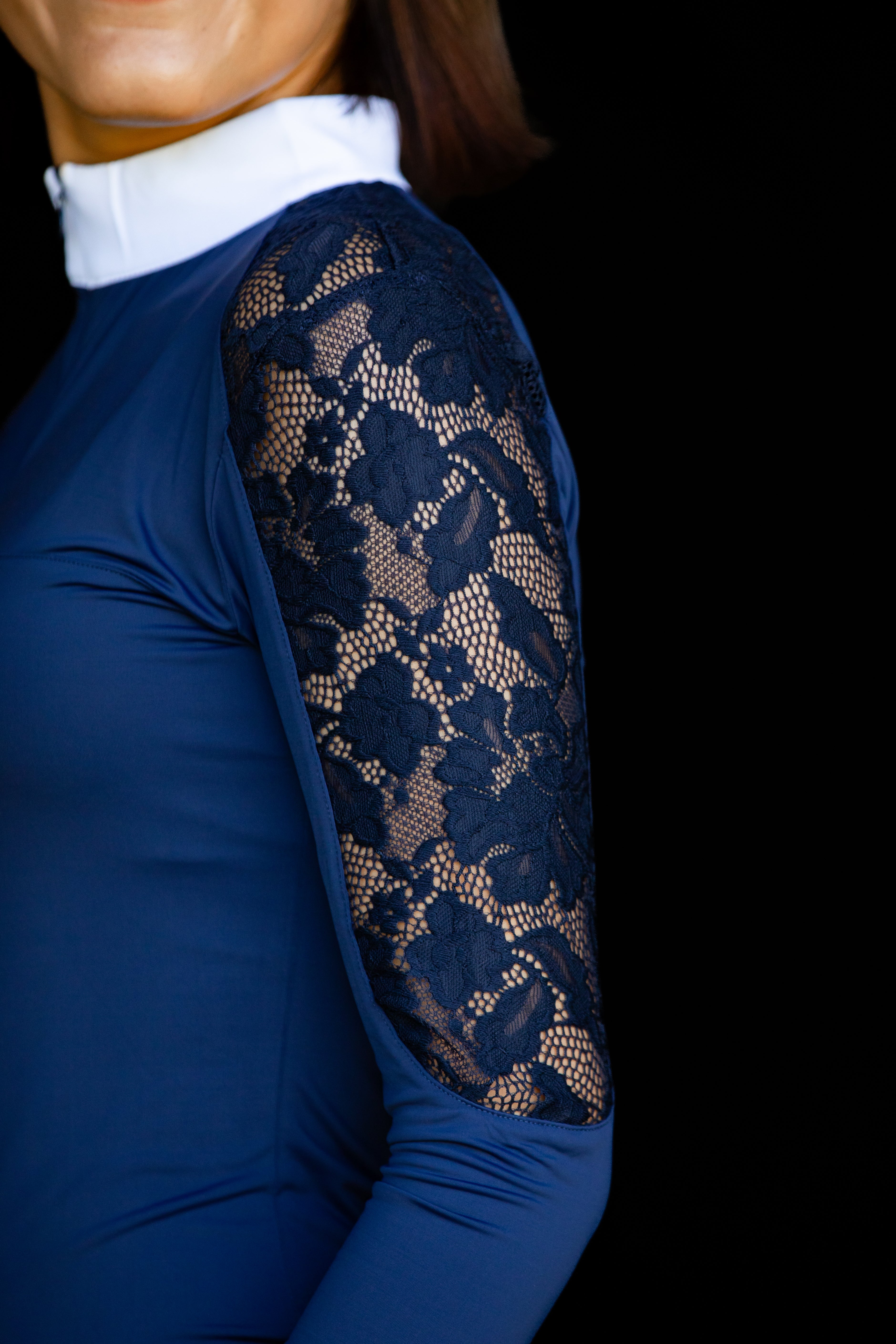 Equishow Navy Long Sleeve Lace Shirt - EquiShow - Equiluxe Tack