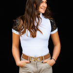 Equishow Short Sleeve Lace Shirt - White/Black - EquiShow - Equiluxe Tack