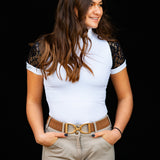 Equishow Short Sleeve Lace Shirt - White/Black - Equiluxe Tack - Equiluxe Tack