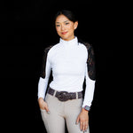 Equishow White/Black Lace Long Sleeve Shirt - EquiShow - Equiluxe Tack