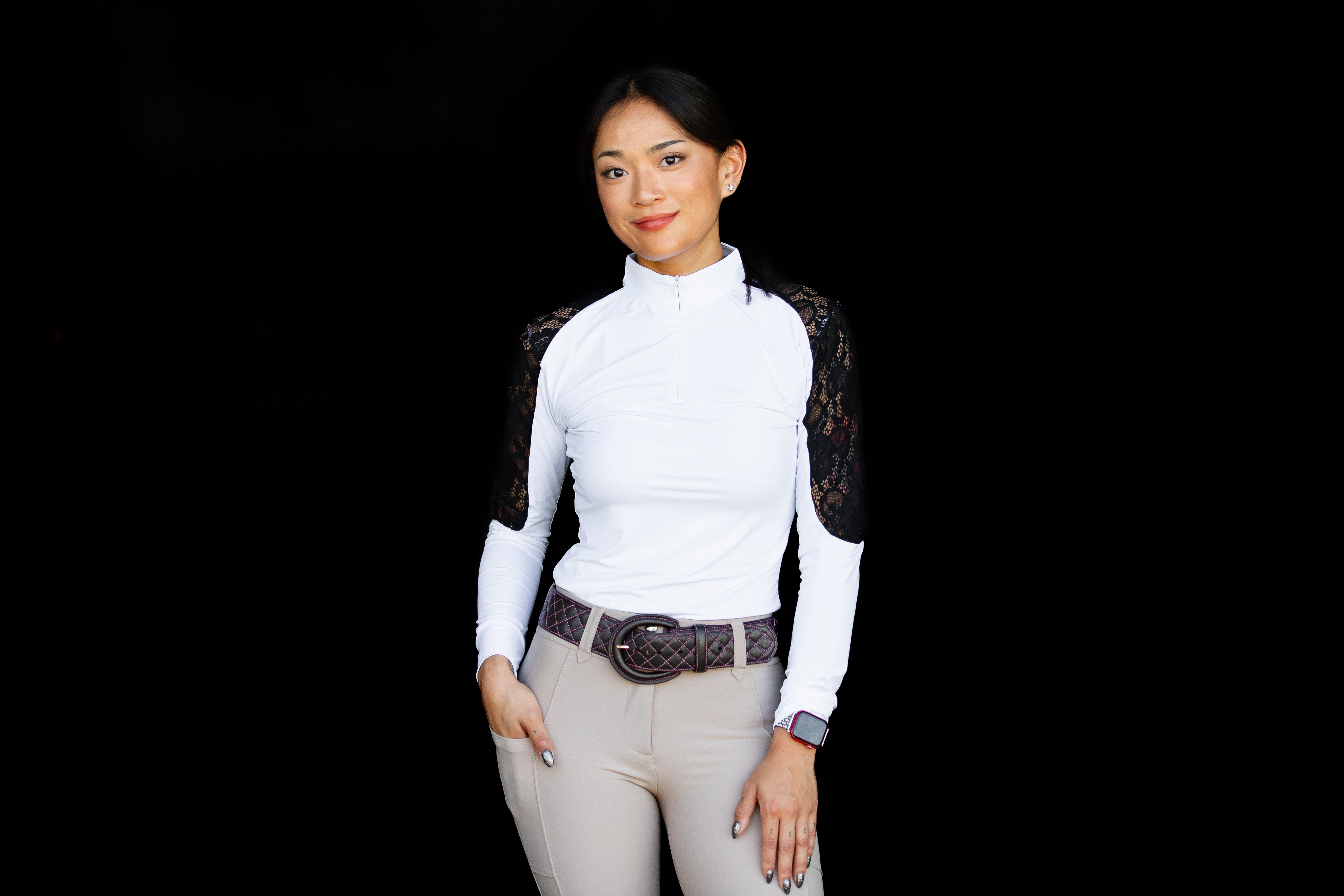 Equishow White/Black Lace Long Sleeve Shirt - EquiShow - Equiluxe Tack