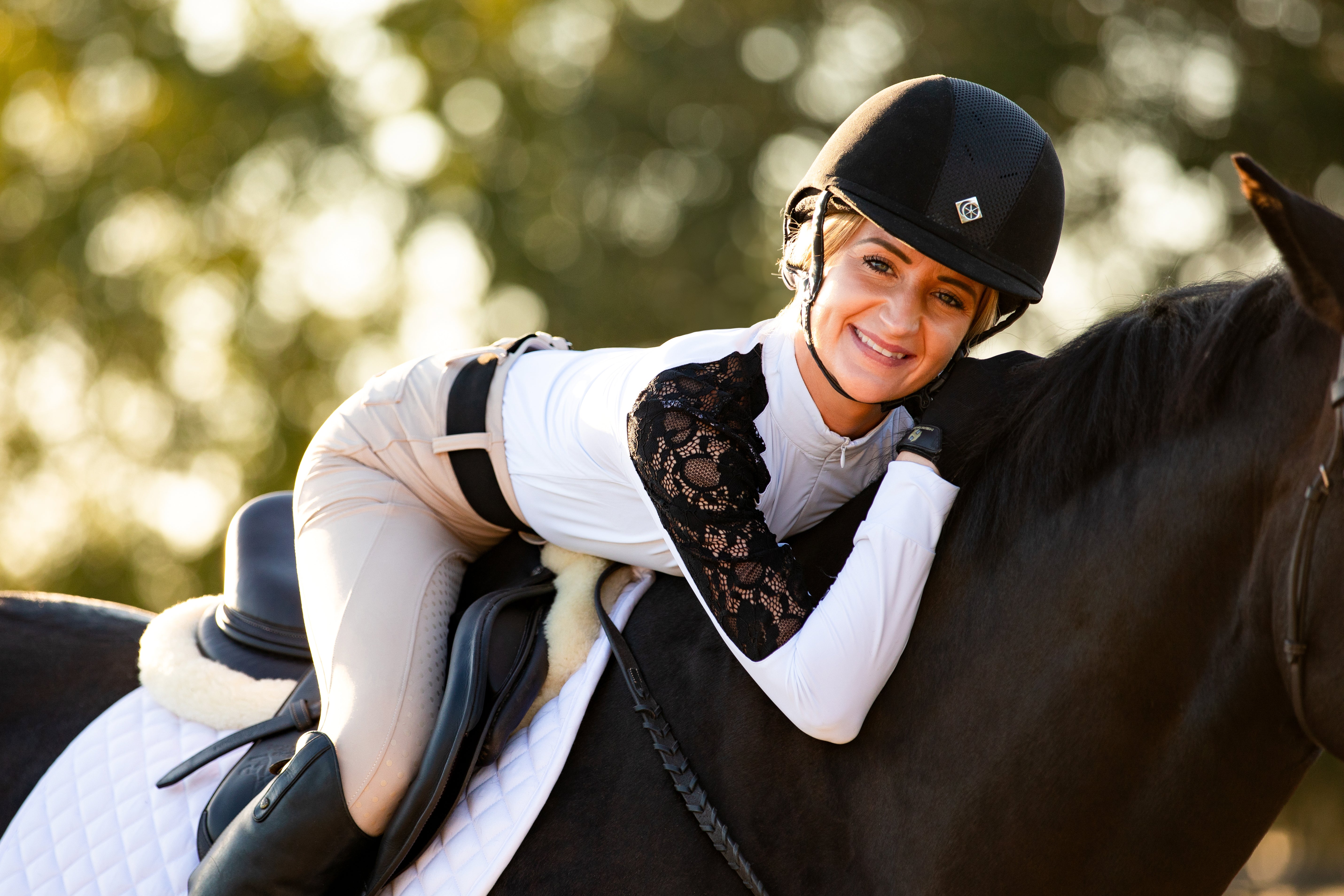 Equishow White/Black Lace Long Sleeve Shirt - EquiShow - Equiluxe Tack