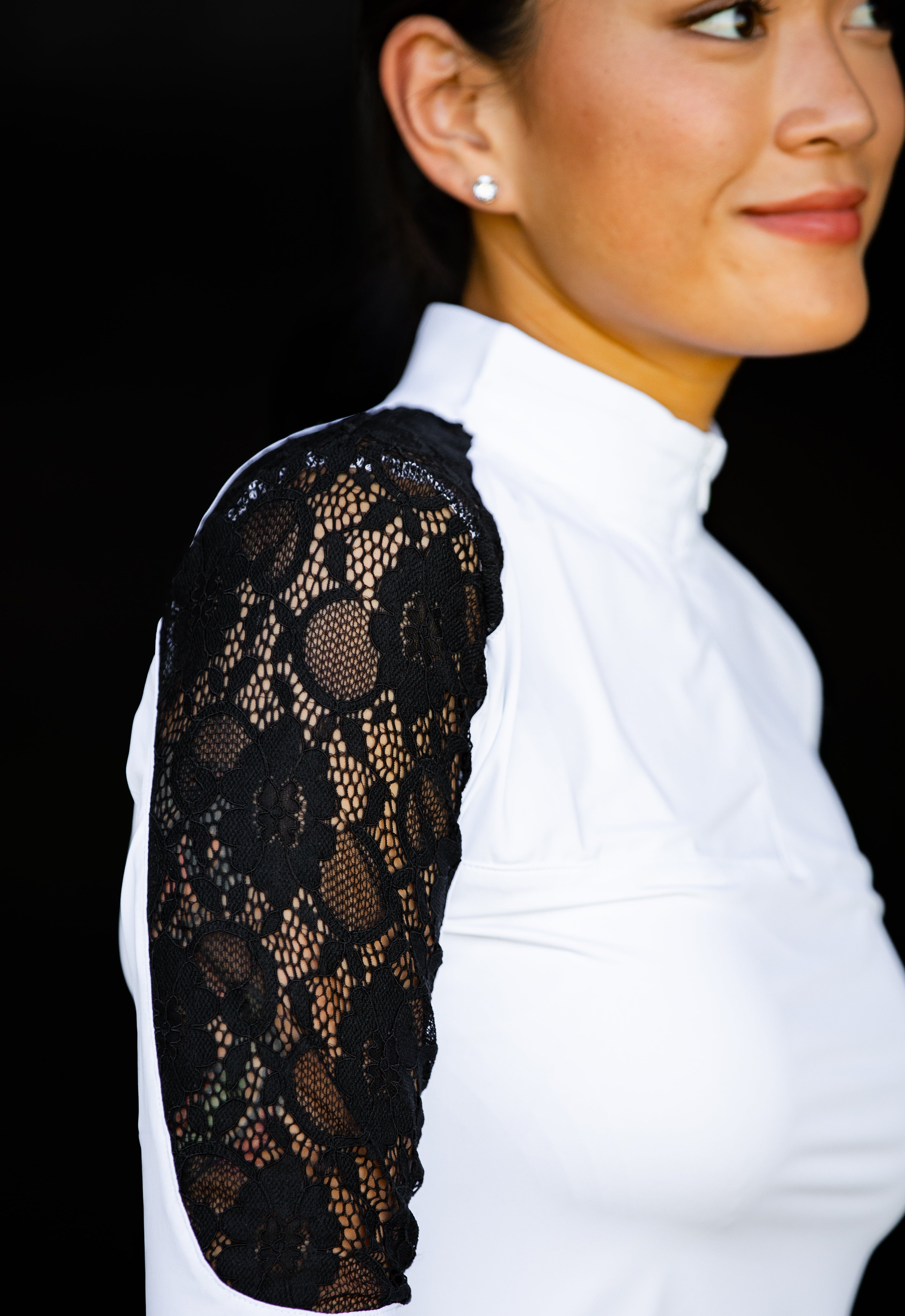 Equishow White/Black Lace Long Sleeve Shirt - EquiShow - Equiluxe Tack