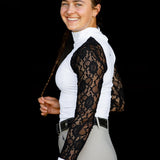 Equishow White/Black Lace Long Sleeve Shirt - EquiShow - Equiluxe Tack