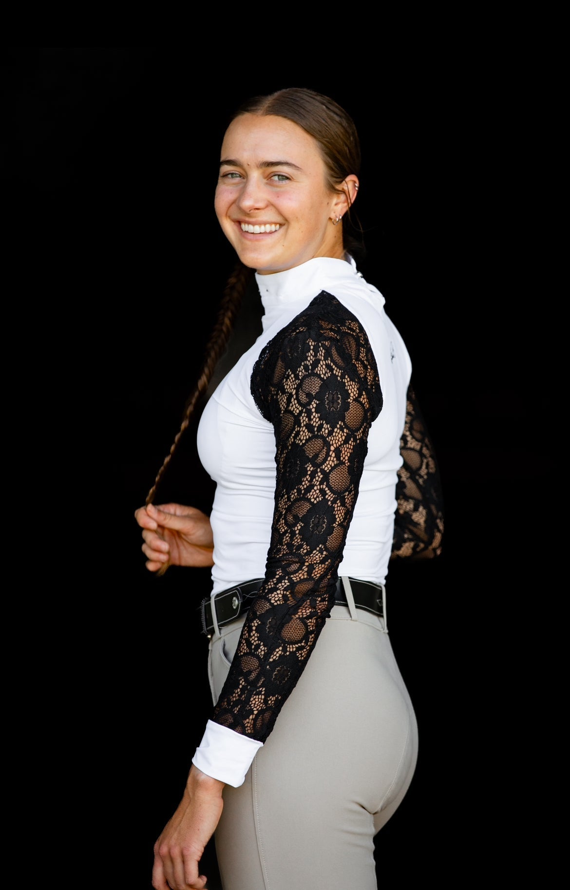 Equishow White/Black Lace Long Sleeve Shirt - EquiShow - Equiluxe Tack