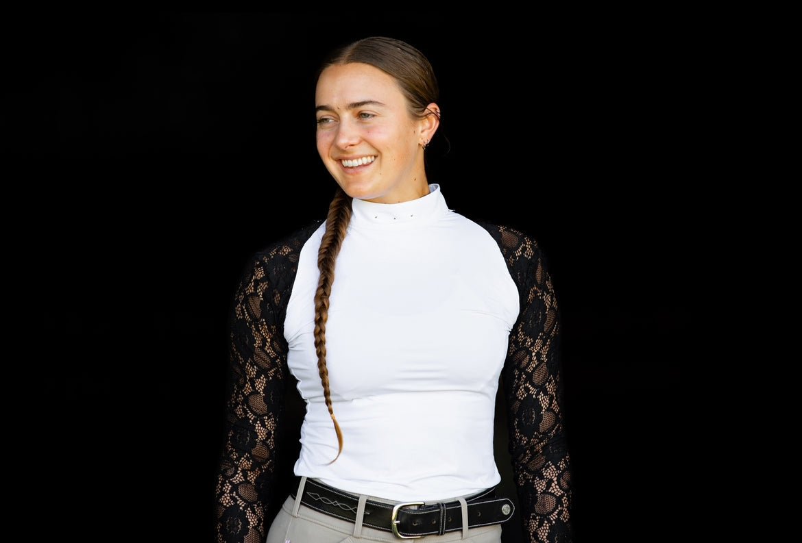 Equishow White/Black Lace Long Sleeve Shirt - EquiShow - Equiluxe Tack