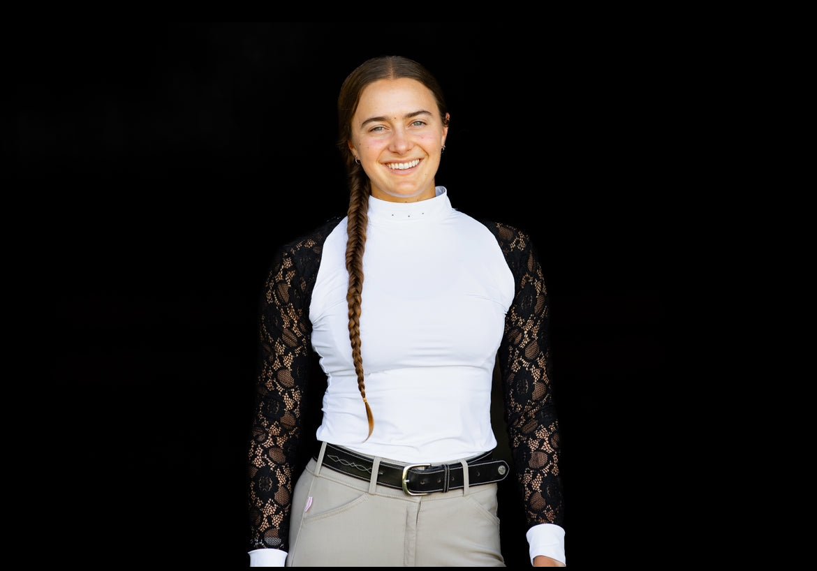 Equishow White/Black Lace Long Sleeve Shirt - EquiShow - Equiluxe Tack