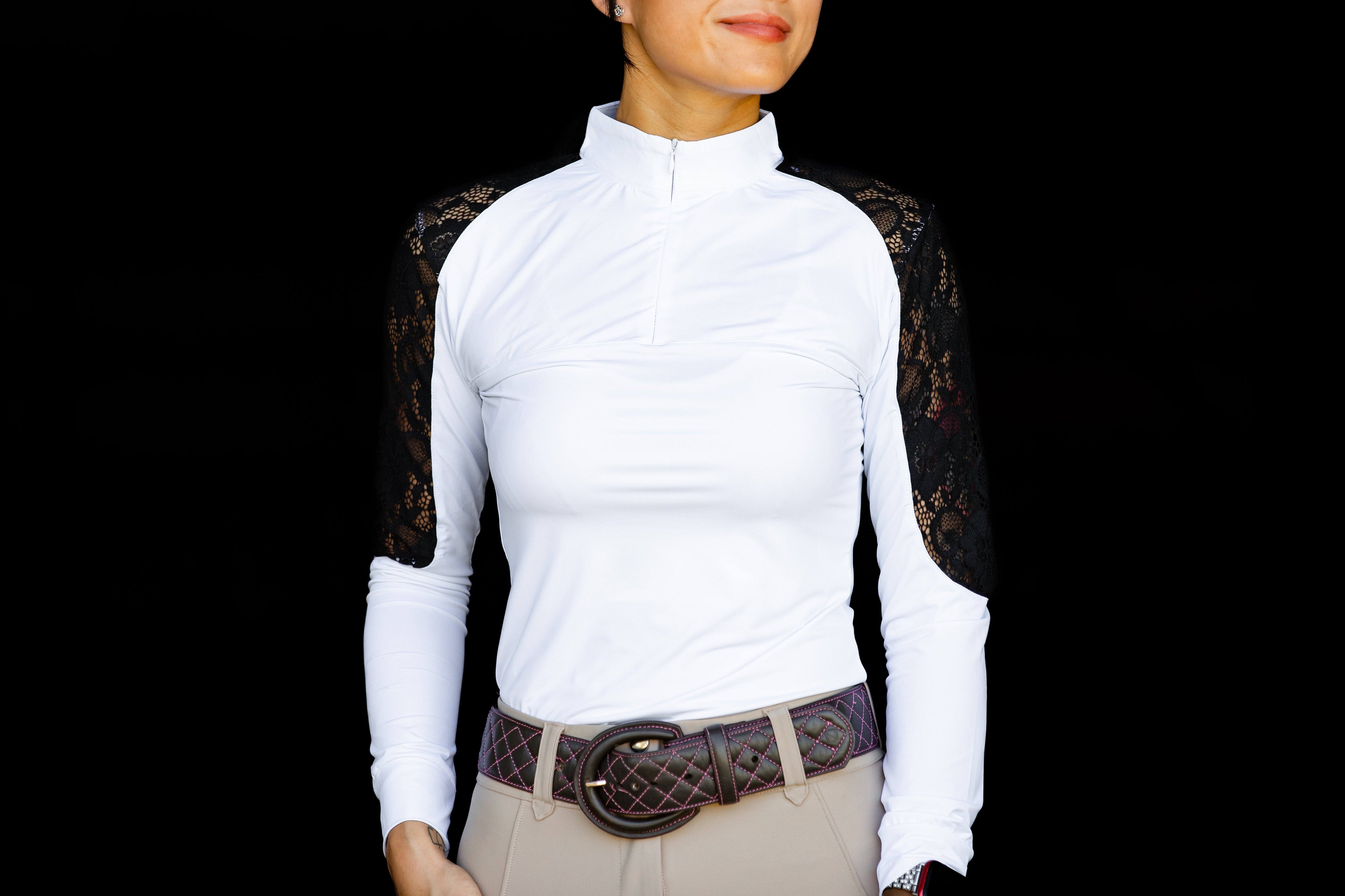 Equishow White/Black Lace Long Sleeve Shirt - EquiShow - Equiluxe Tack