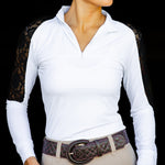 Equishow White/Black Lace Long Sleeve Shirt - EquiShow - Equiluxe Tack