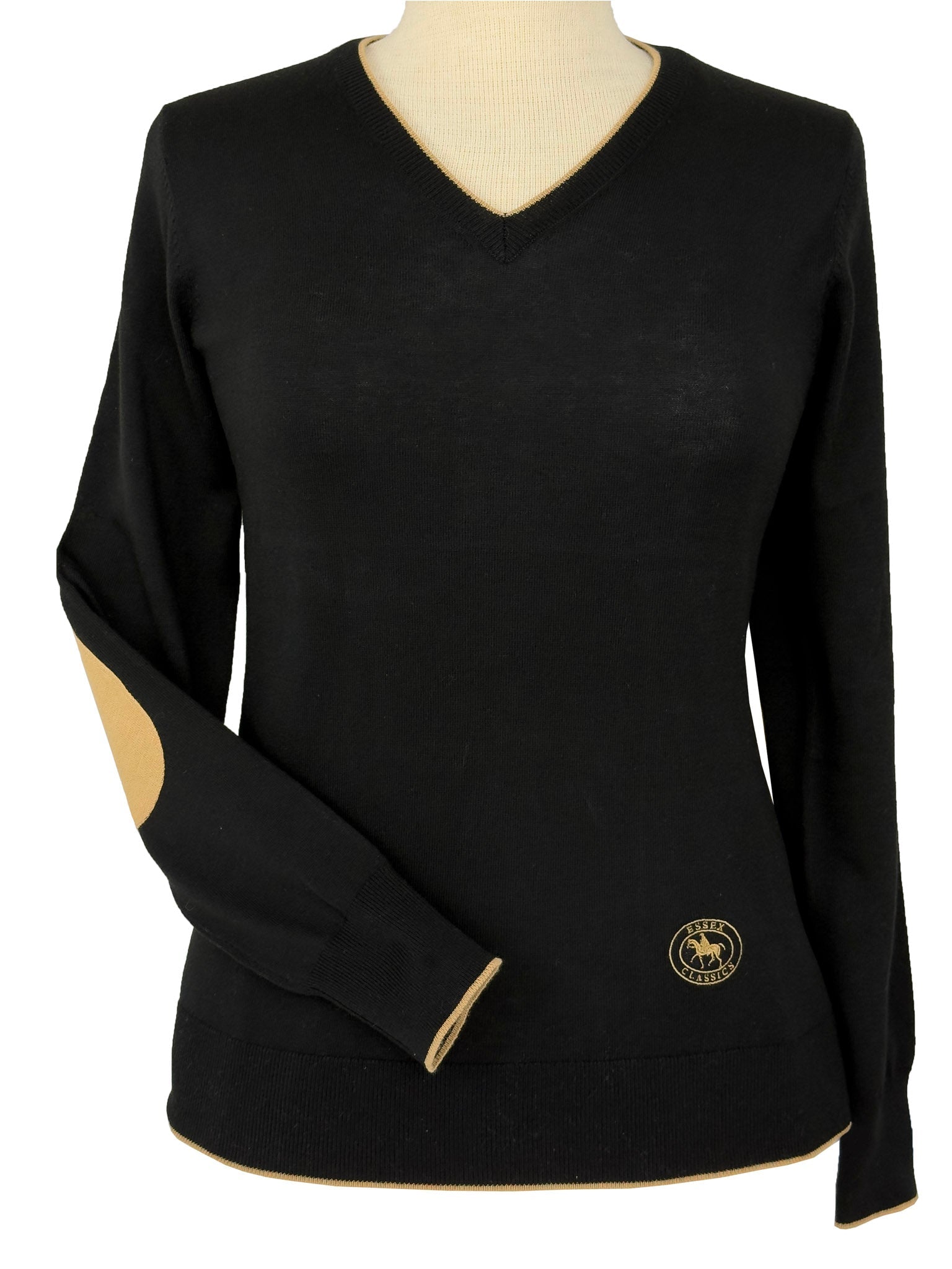 Essex Classics Black with Camel Trey V - Neck Sweater - Essex Classics - Equiluxe Tack