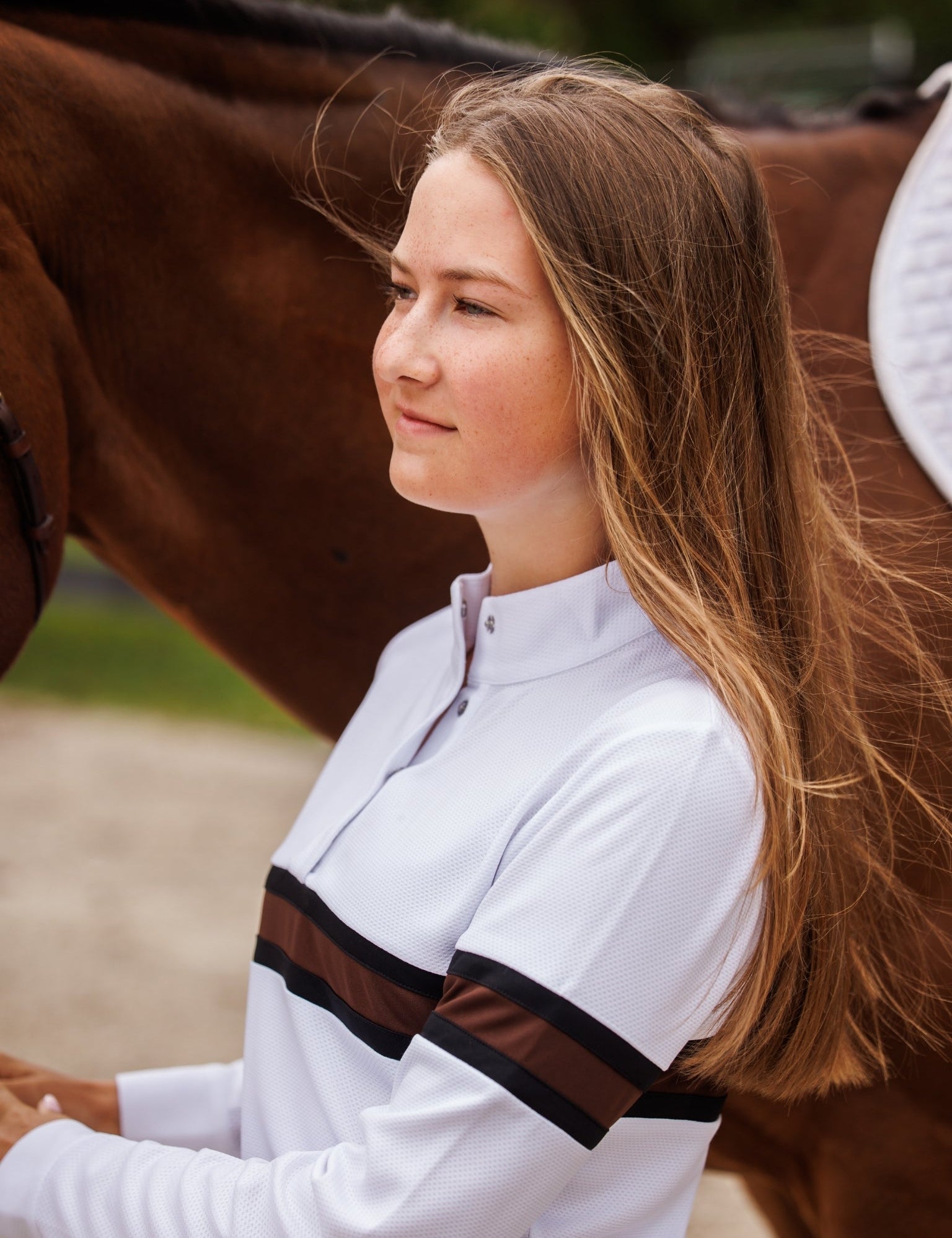 Essex Classics Cambridge Ladies Long Sleeve Show Shirt - White with Black & Chocolate - Equiluxe Tack