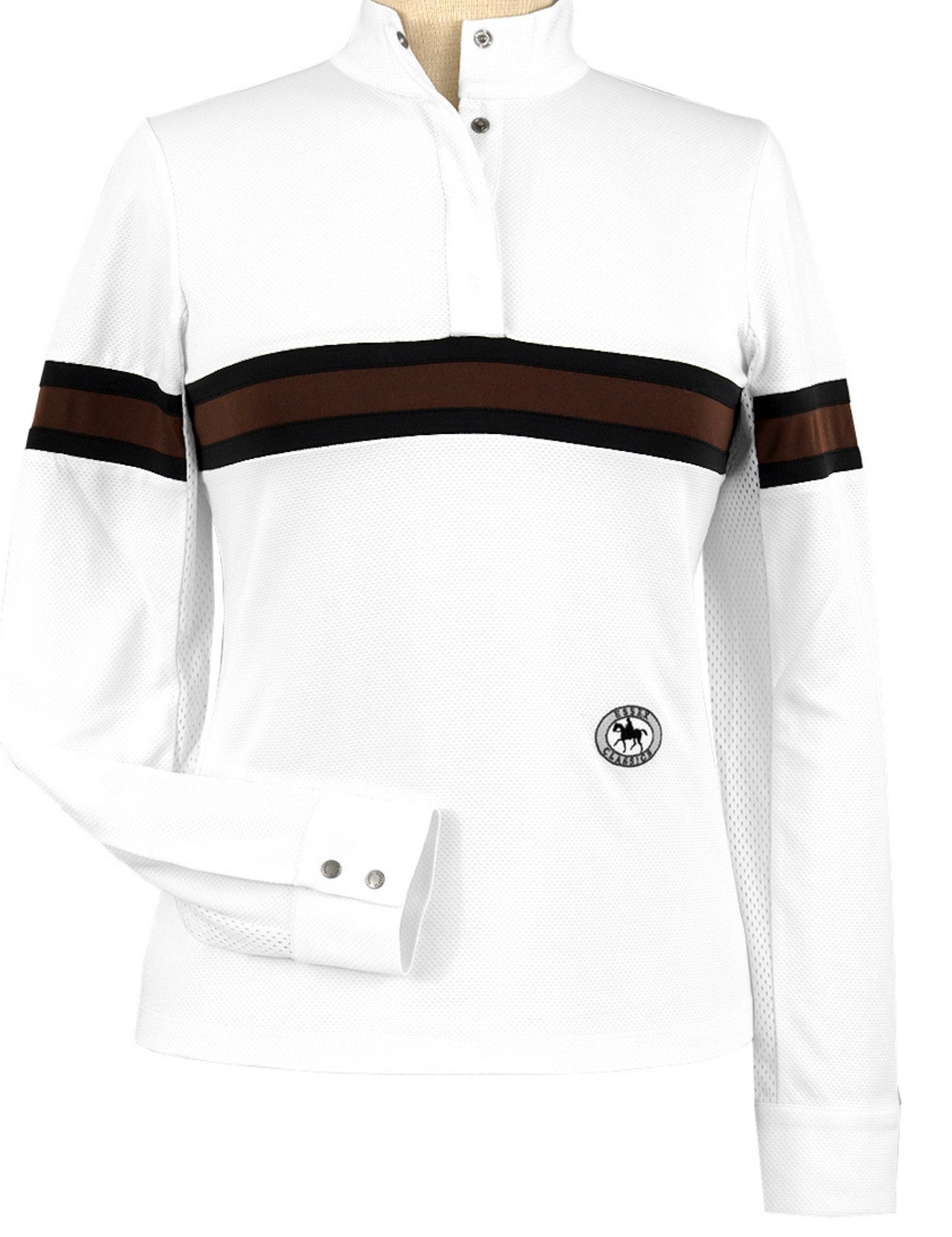 Essex Classics Cambridge Ladies Long Sleeve Show Shirt - White with Black & Chocolate - Equiluxe Tack