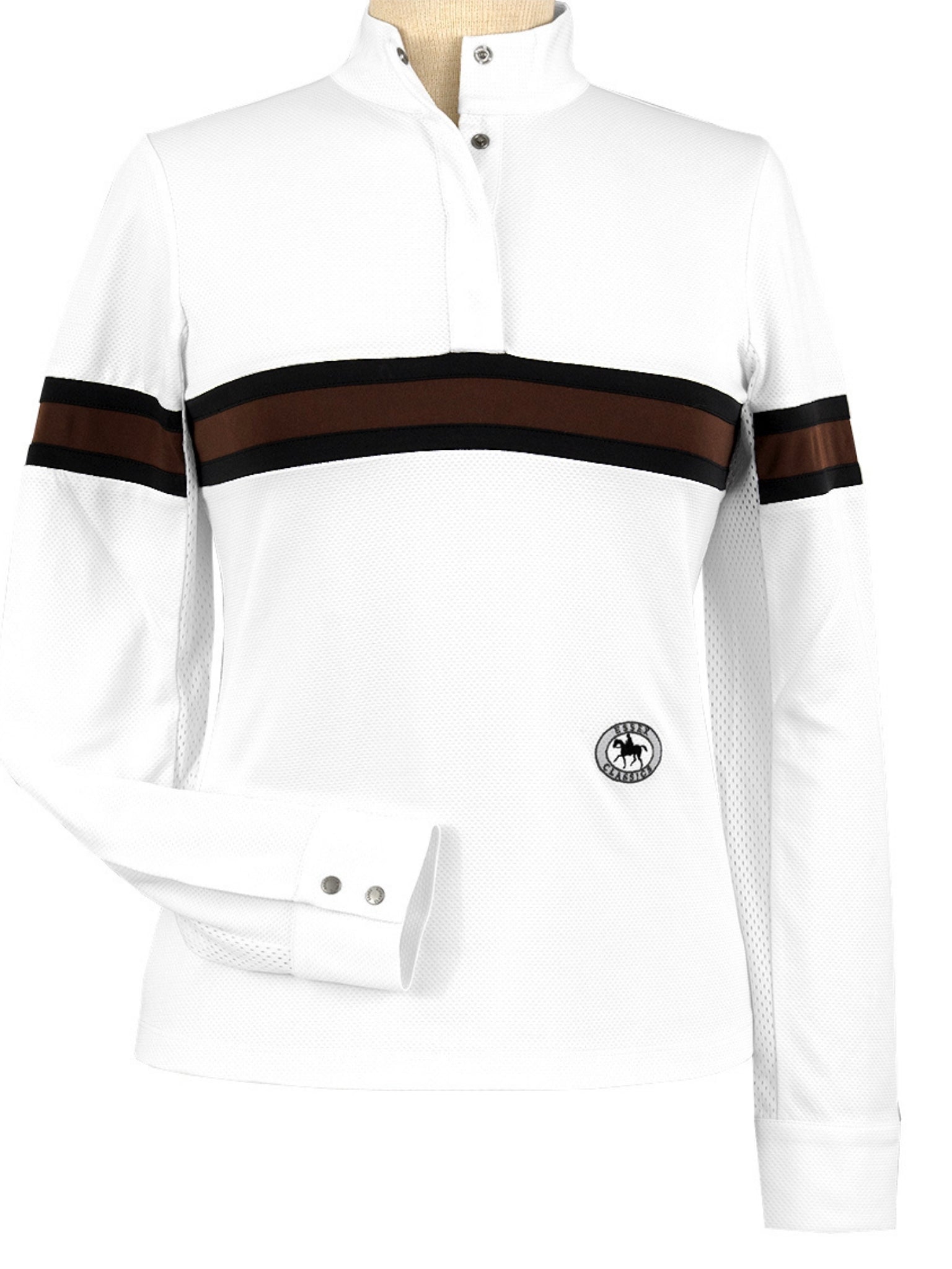 Essex Classics Cambridge Ladies Long Sleeve Show Shirt - White with Black & Chocolate - Equiluxe Tack