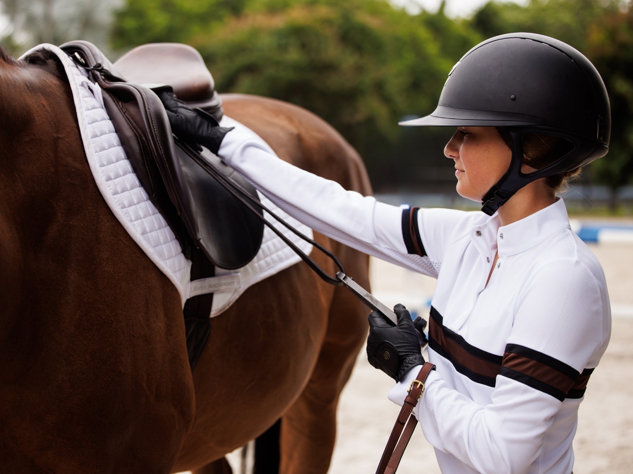 Essex Classics Cambridge Ladies Long Sleeve Show Shirt - White with Black & Chocolate - Equiluxe Tack