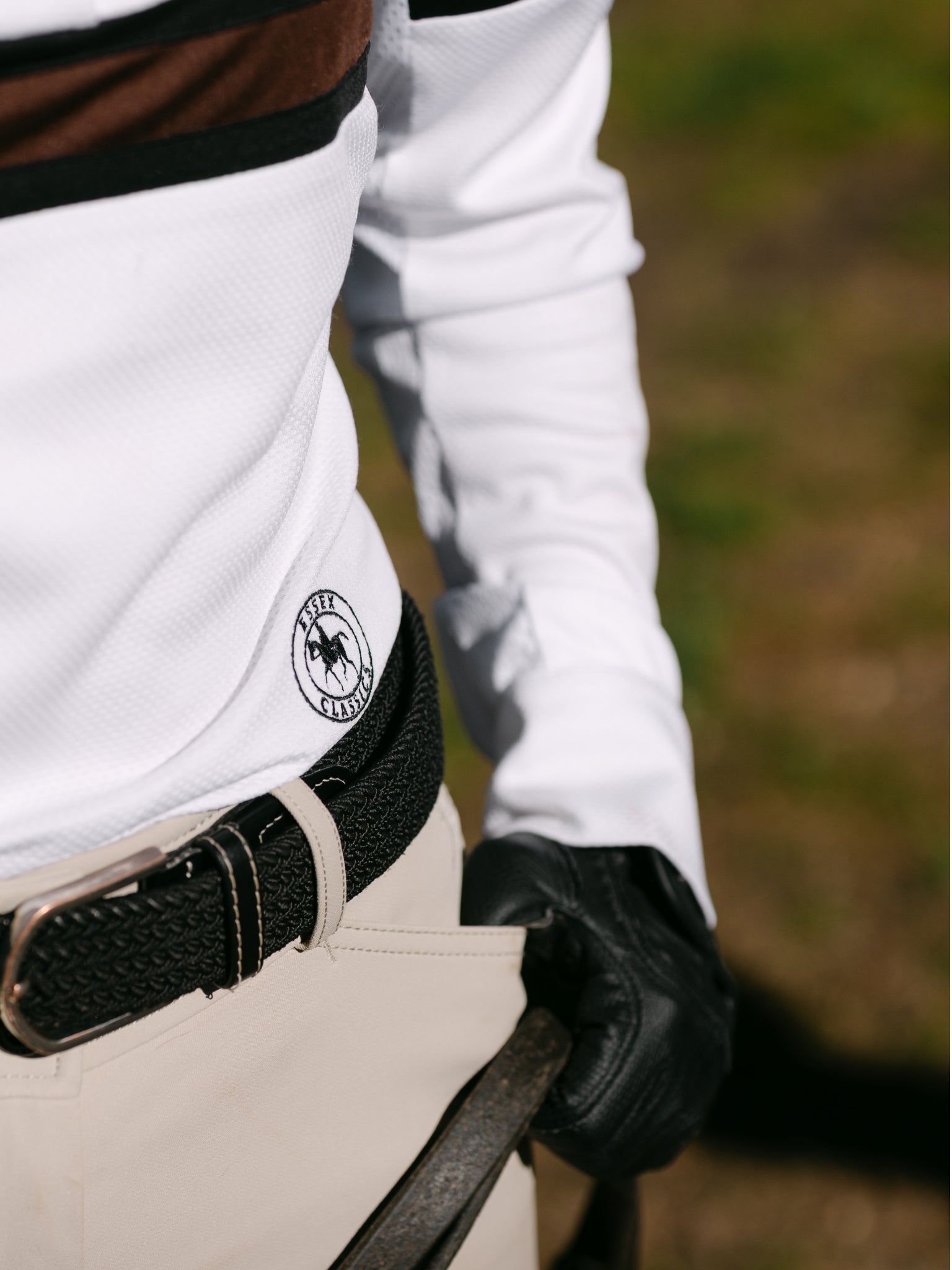 Essex Classics Cambridge Ladies Long Sleeve Show Shirt - White with Black & Chocolate - Equiluxe Tack