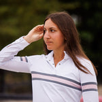 Essex Classics Cambridge Ladies Long Sleeve Show Shirt - White with Grey & Pink - Equiluxe Tack