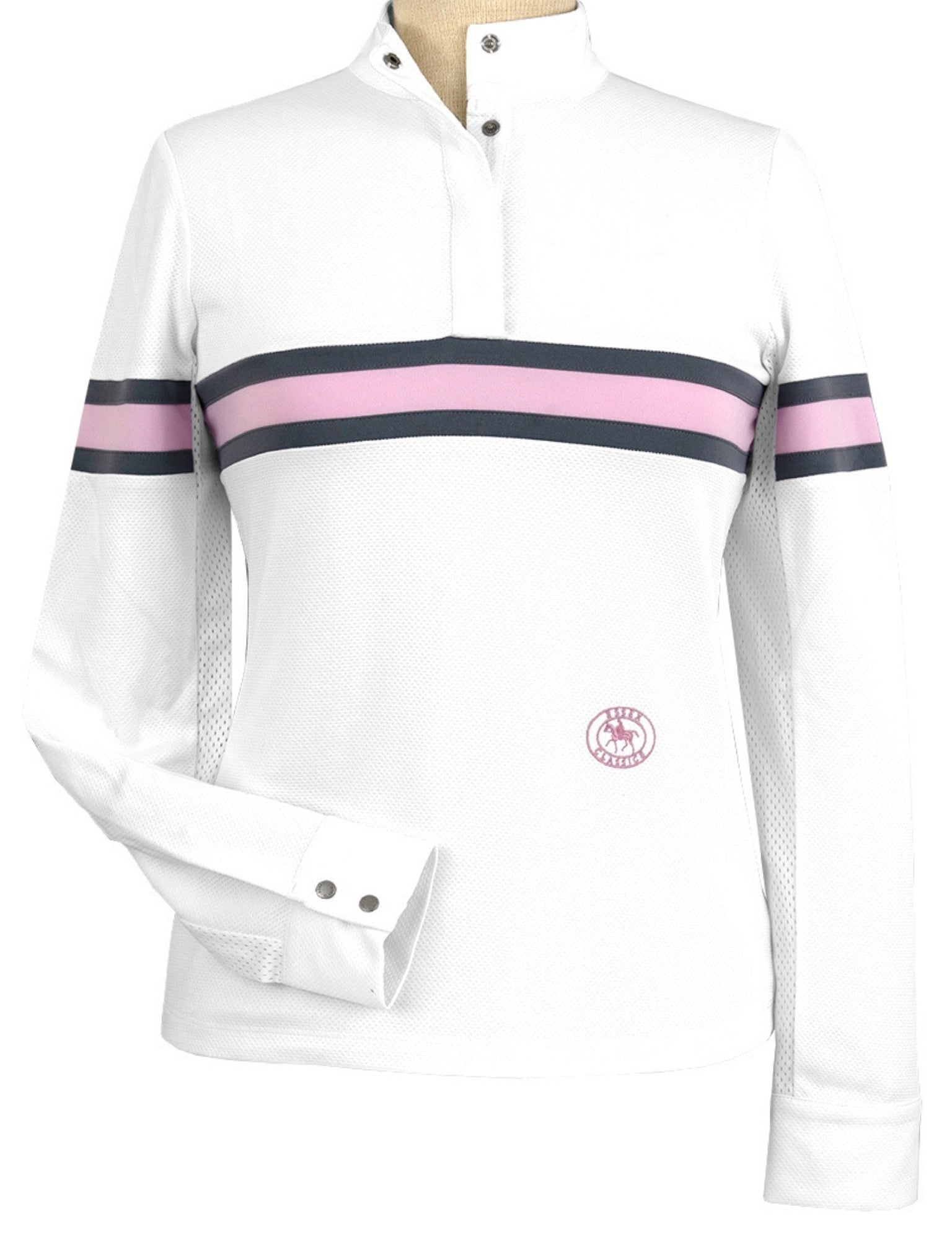 Essex Classics Cambridge Ladies Long Sleeve Show Shirt - White with Grey & Pink - Equiluxe Tack