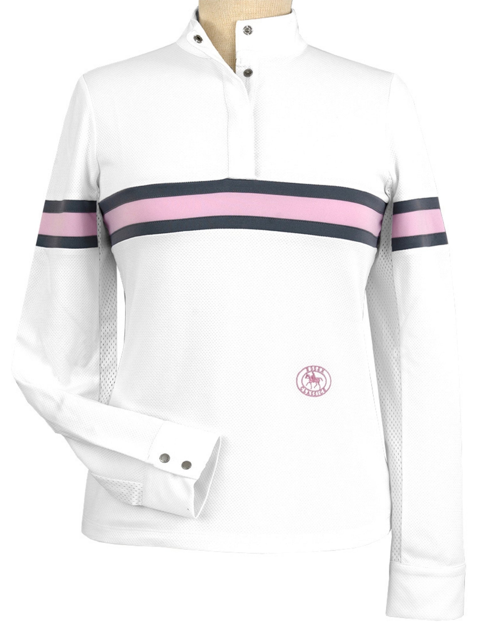 Essex Classics Cambridge Ladies Long Sleeve Show Shirt - White with Grey & Pink - Equiluxe Tack