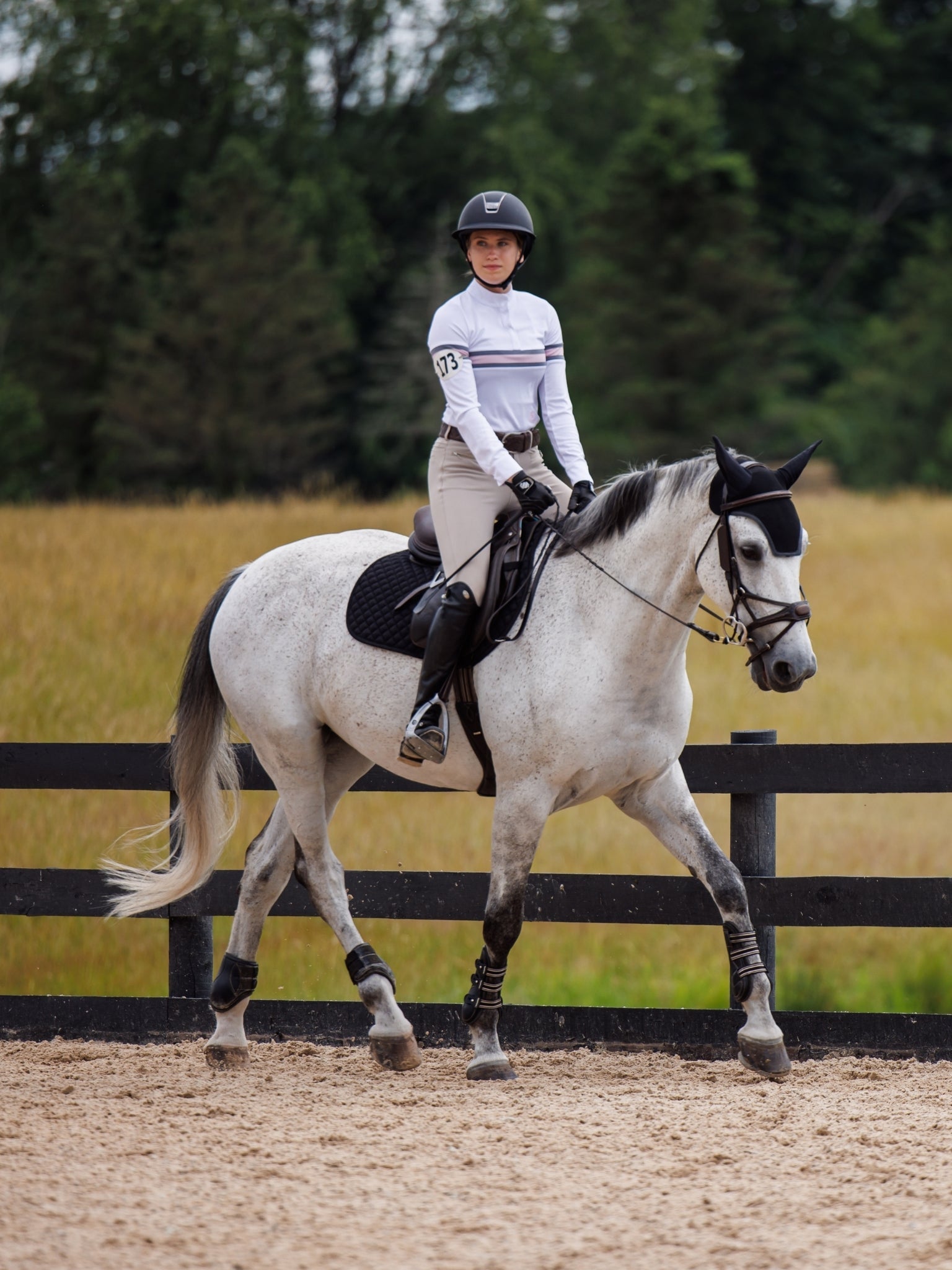 Essex Classics Cambridge Ladies Long Sleeve Show Shirt - White with Grey & Pink - Equiluxe Tack