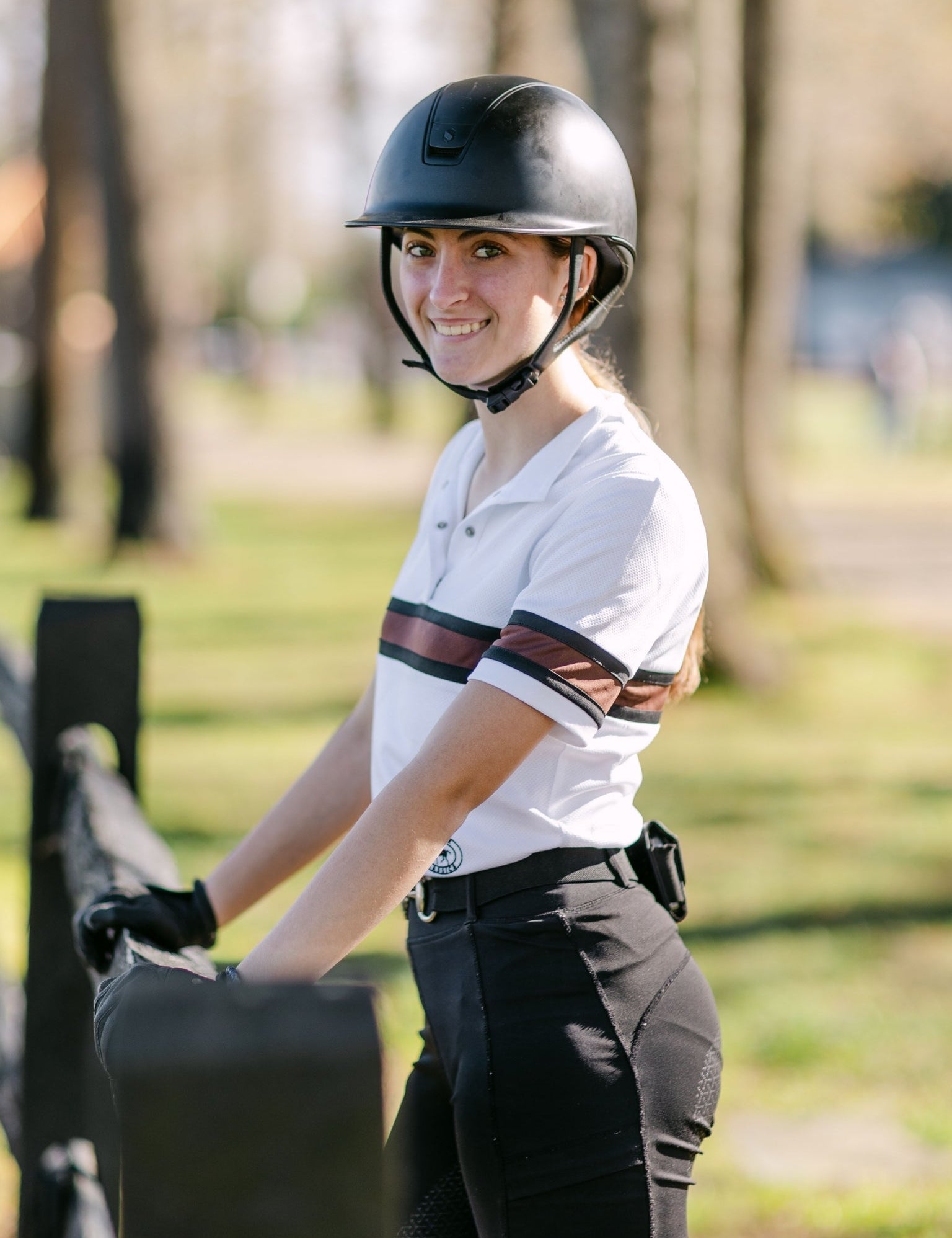 Essex Classics Cambridge Ladies Short Sleeve Show Shirt - White with Black & Chocolate - Equiluxe Tack