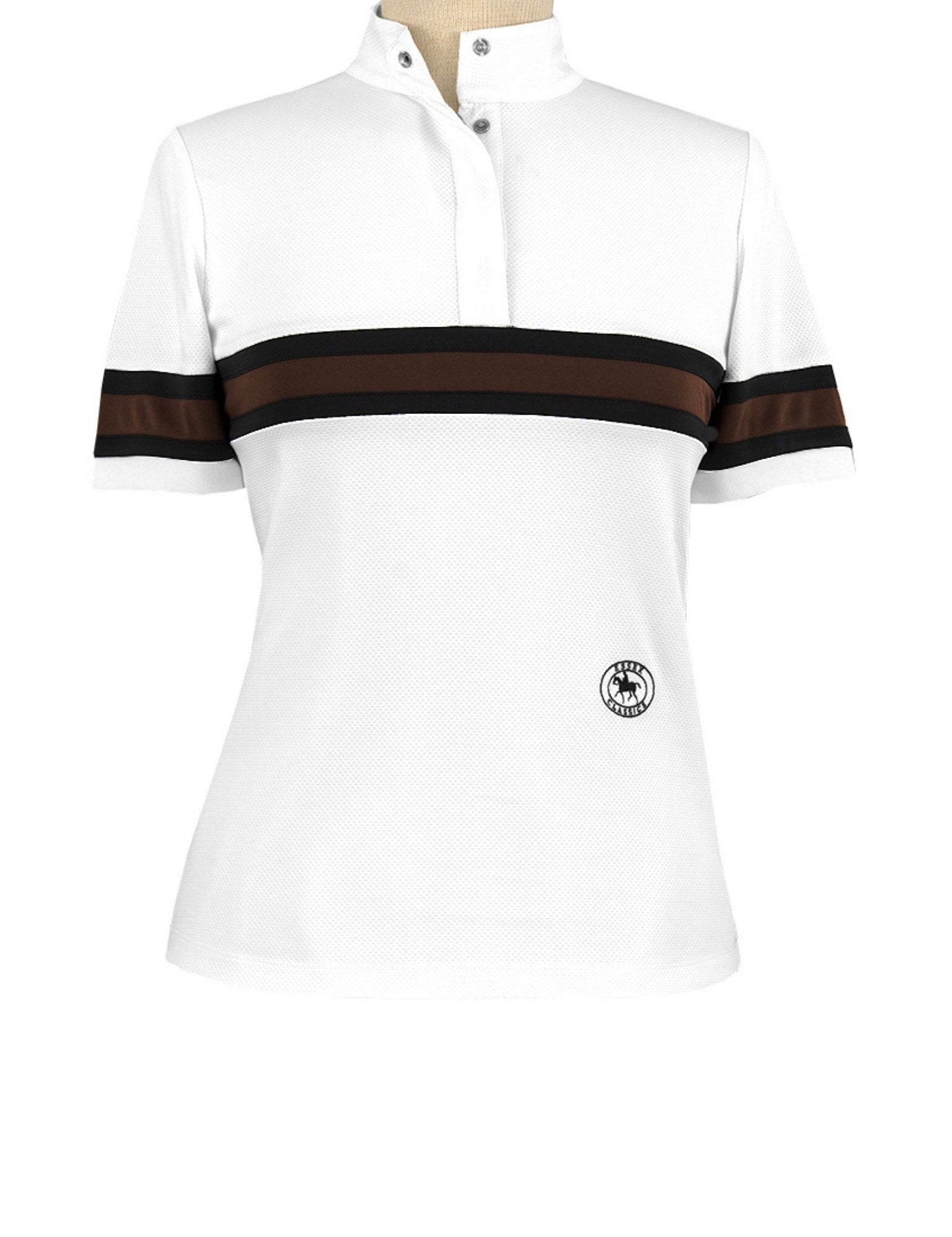 Essex Classics Cambridge Ladies Short Sleeve Show Shirt - White with Black & Chocolate - Equiluxe Tack