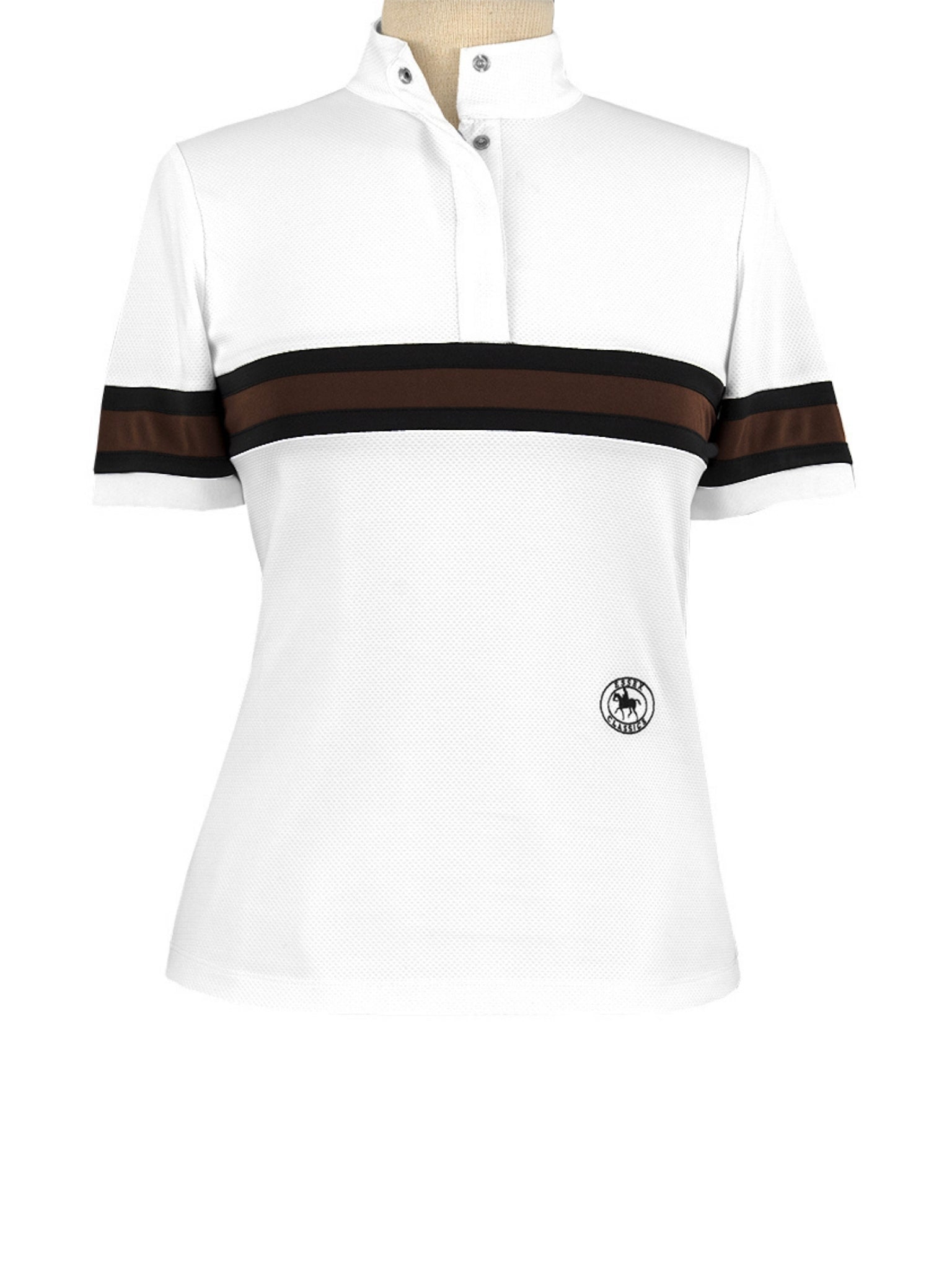 Essex Classics Cambridge Ladies Short Sleeve Show Shirt - White with Black & Chocolate - Equiluxe Tack