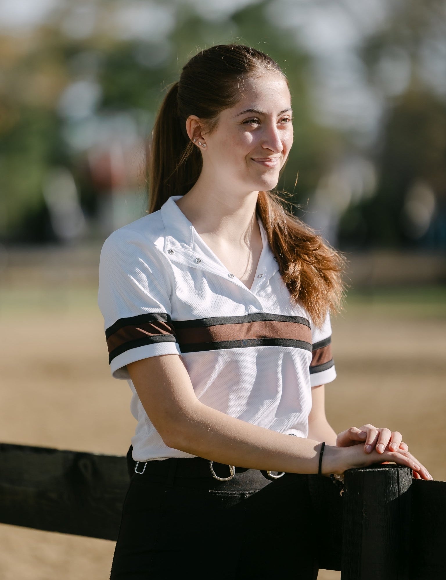Essex Classics Cambridge Ladies Short Sleeve Show Shirt - White with Black & Chocolate - Equiluxe Tack