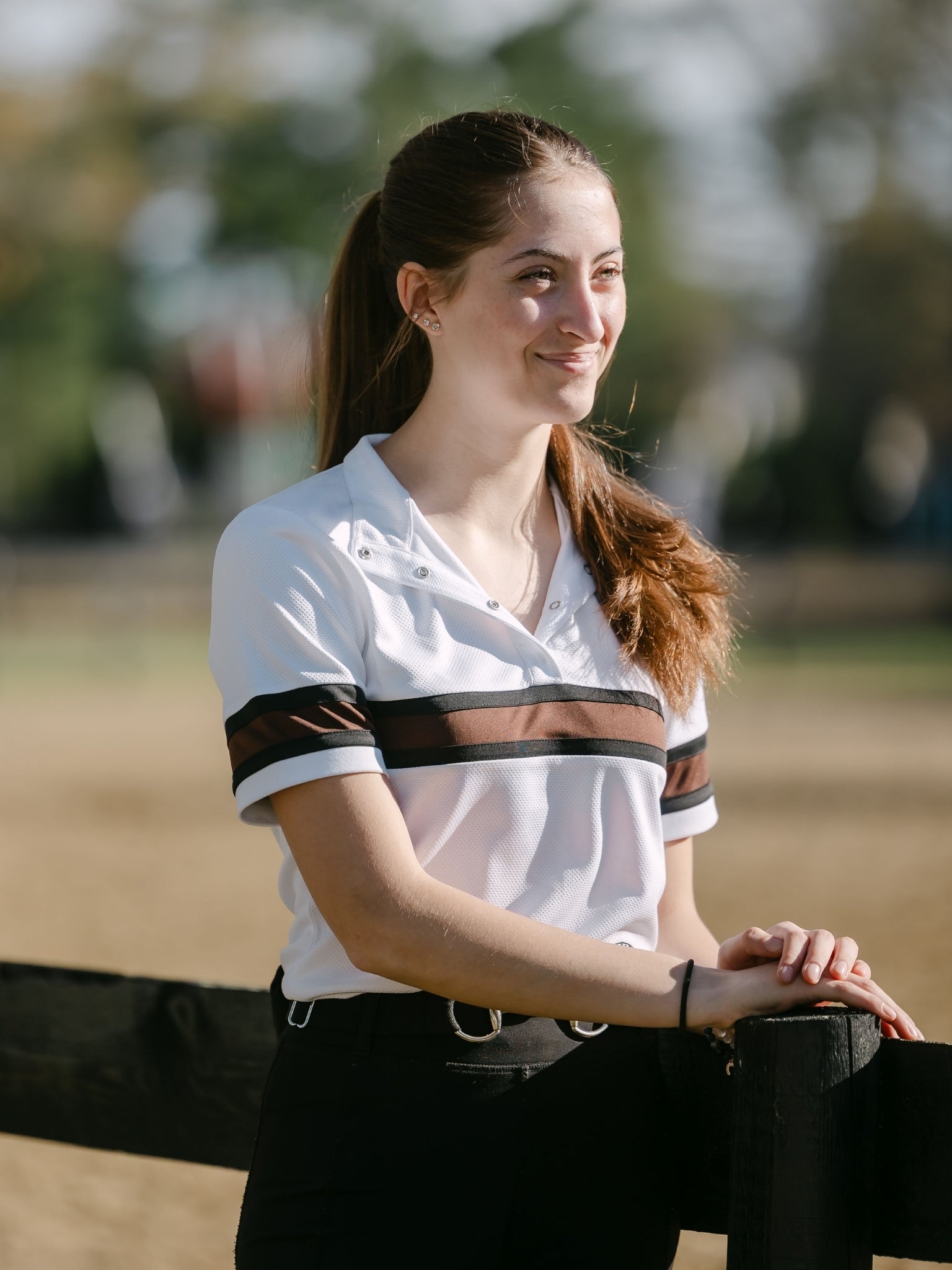Essex Classics Cambridge Ladies Short Sleeve Show Shirt - White with Black & Chocolate - Equiluxe Tack