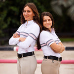 Essex Classics Cambridge Ladies Short Sleeve Show Shirt - White with Grey & Pink - Equiluxe Tack