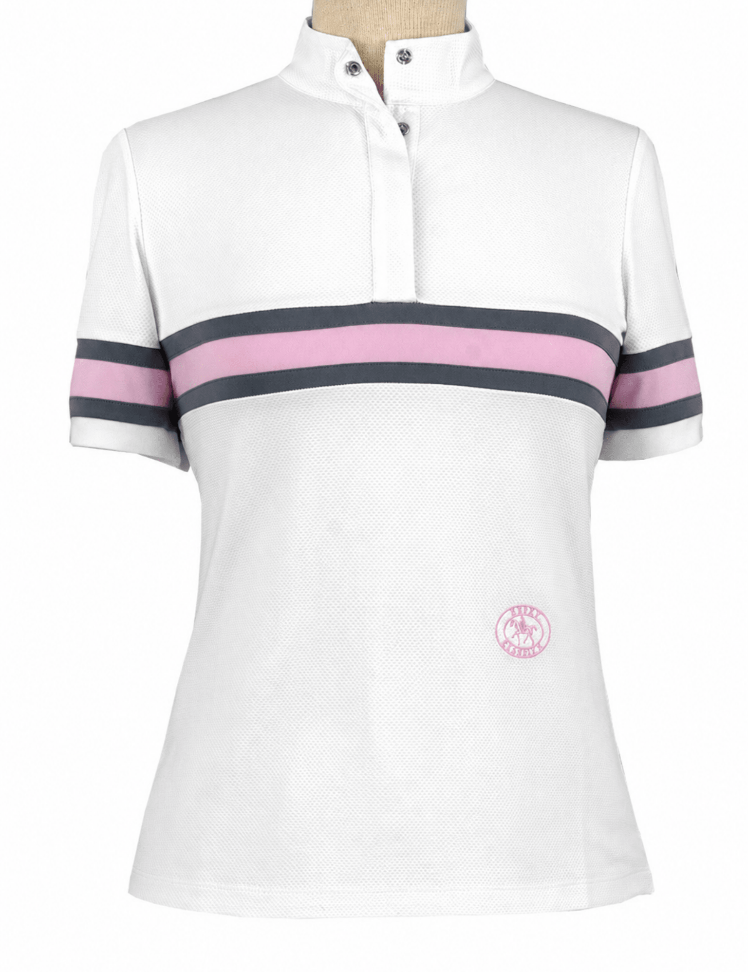 Essex Classics Cambridge Ladies Short Sleeve Show Shirt - White with Grey & Pink - Equiluxe Tack