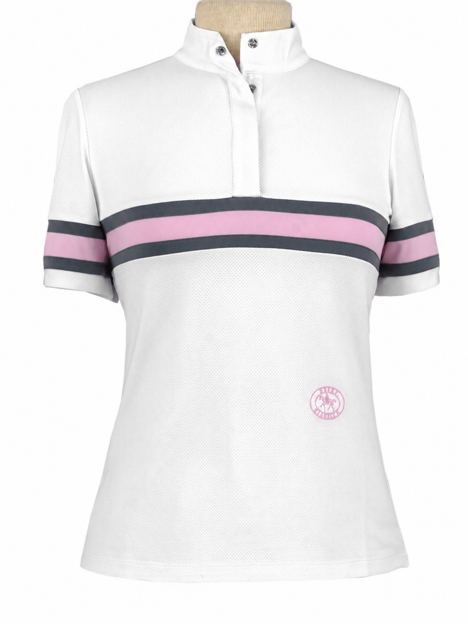 Essex Classics Cambridge Ladies Short Sleeve Show Shirt - White with Grey & Pink - Equiluxe Tack