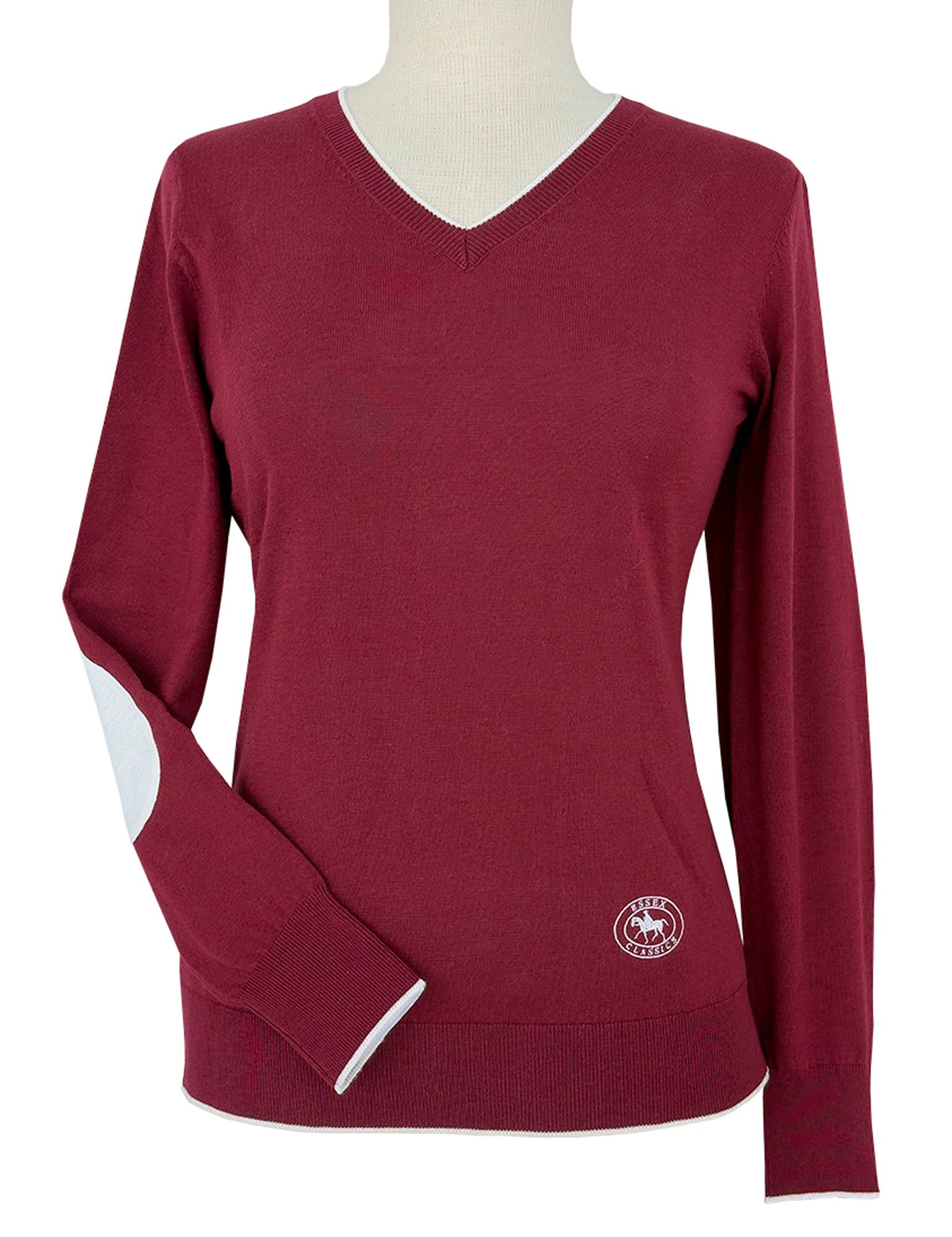 Essex Classics Cranberry with Ivory Trey V - Neck Sweater - Essex Classics - Equiluxe Tack