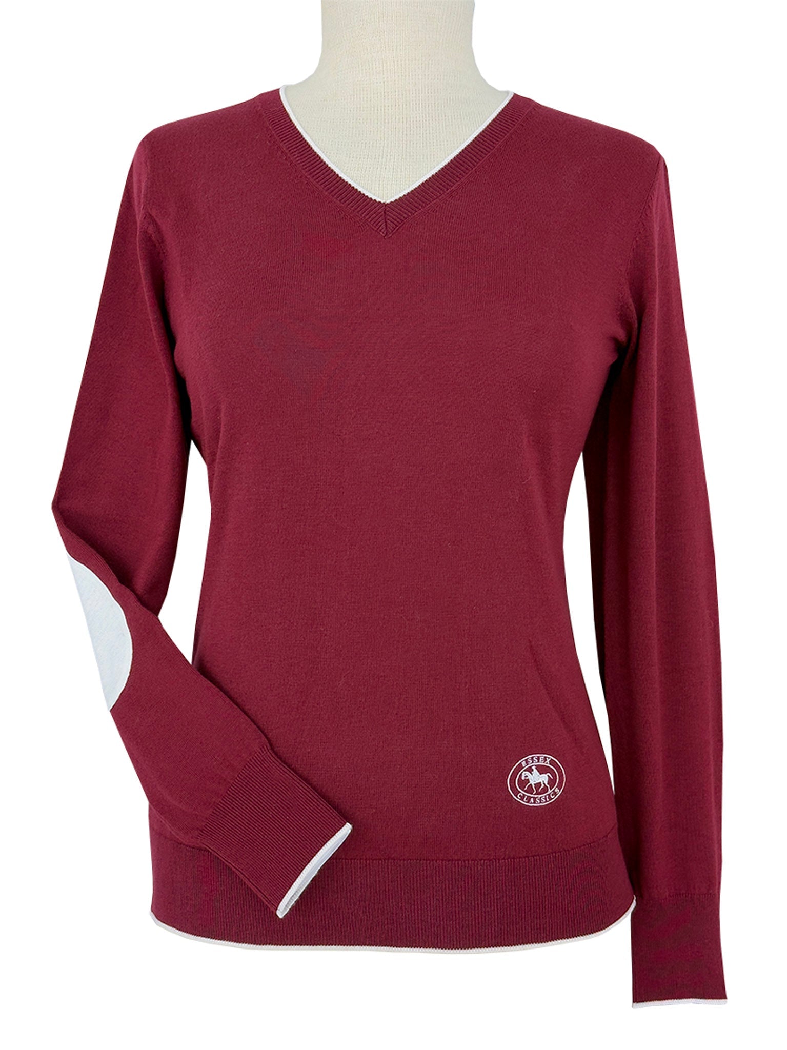 Essex Classics Cranberry with Ivory Trey V - Neck Sweater - Essex Classics - Equiluxe Tack